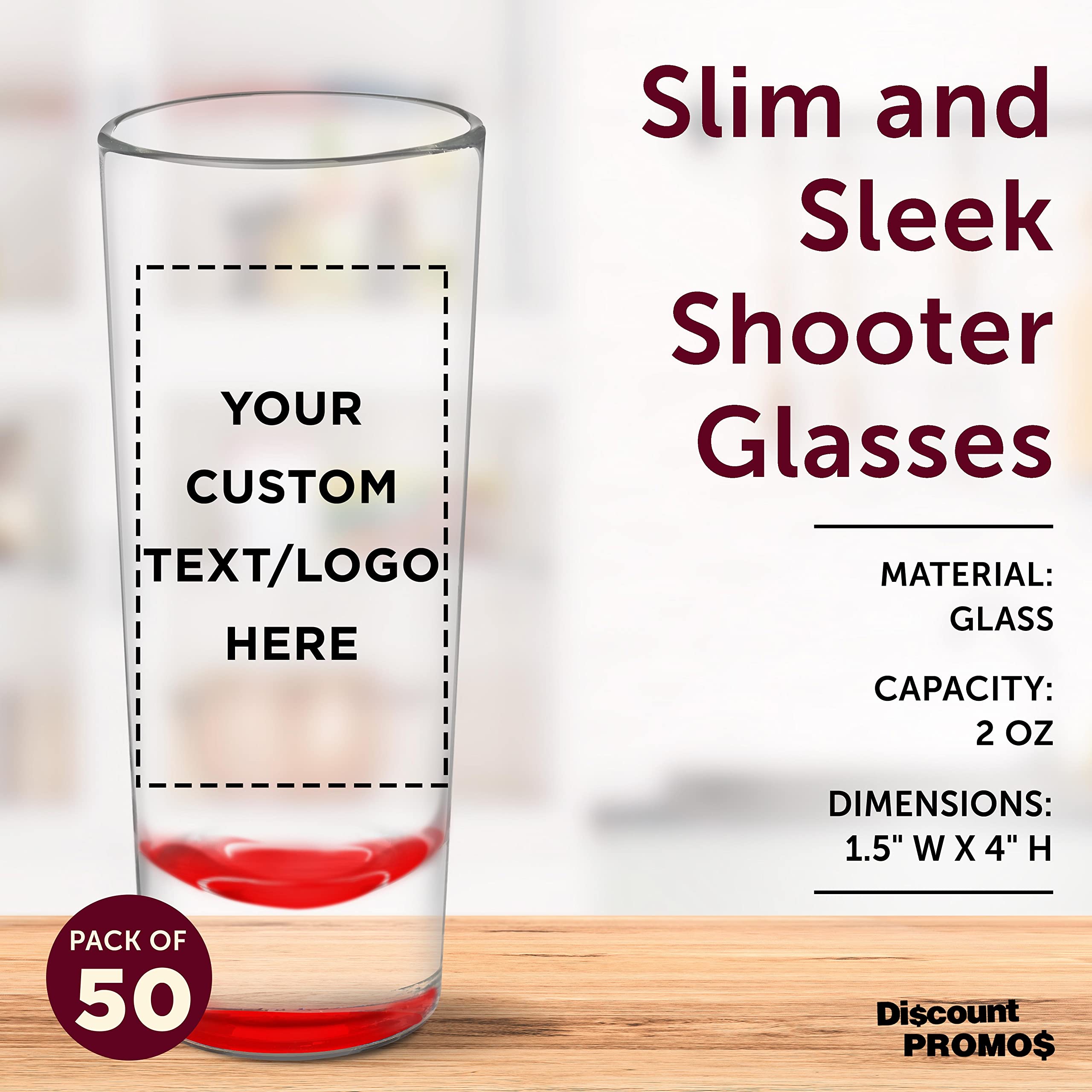 Custom 2 oz Cordial Shot Glasses Set of 50 - Personalized Bulk Pack for Parties, Weddings & Events - Durable Red Glassware for Bars, Restaurants & Home Entertaining