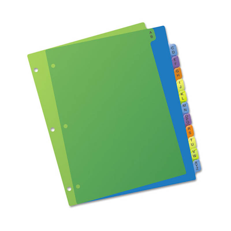 Durable Plastic Preprinted Tab Dividers with Multicolor Tabs - A-Z Letter Index Set of 12 for Office Organization, School Binders, Filing Systems, and Document Management