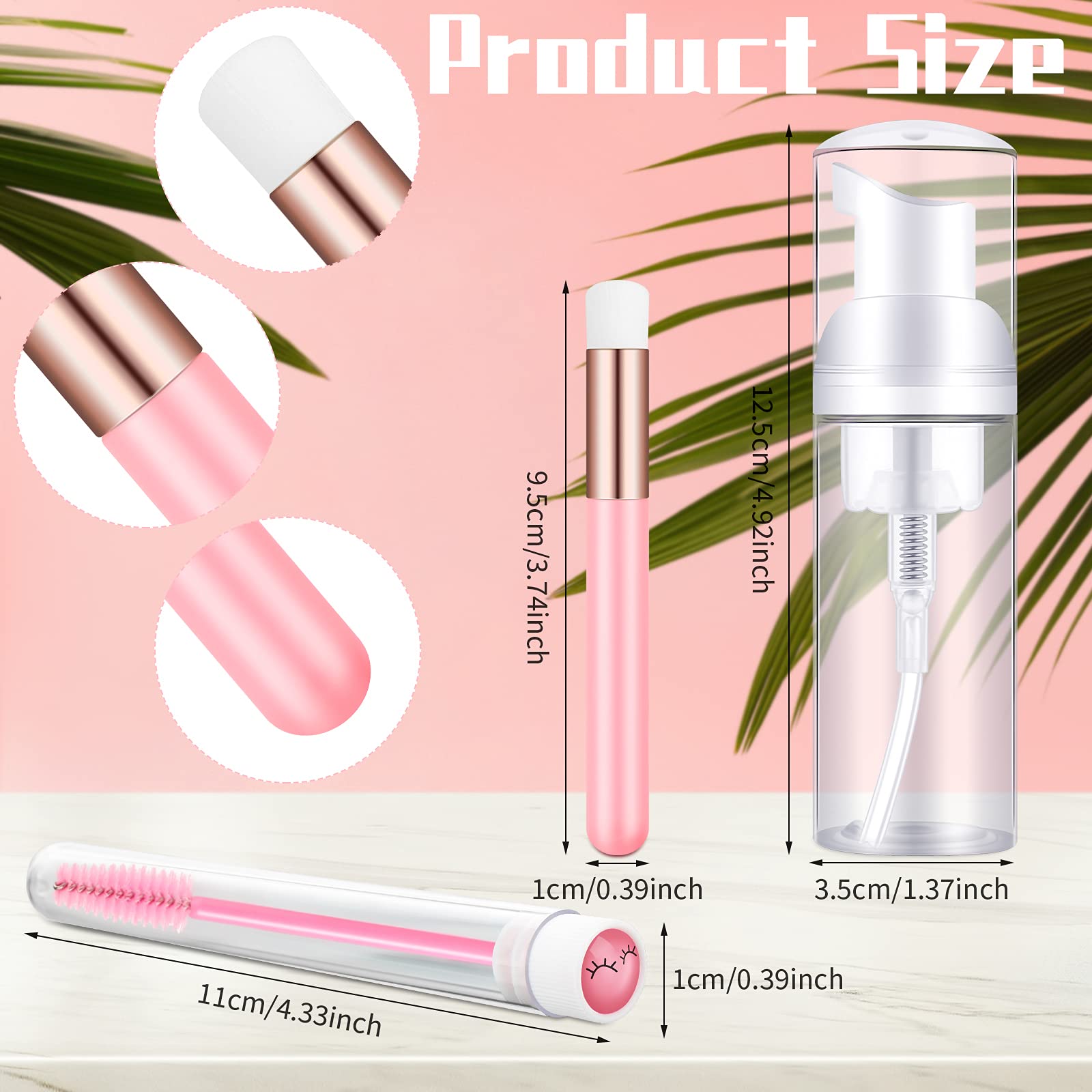 30-Piece Nose Brush Set with 1.8oz Empty Travel Bottle & Lash Shampoo Brushes - Pink Diamond Eyelash Foaming Soap Pump Dispenser & Lash Wand Makeup Tools for Women (50ml) - Perfect for Travel, Salon & Home Eyebrow/Lash Care