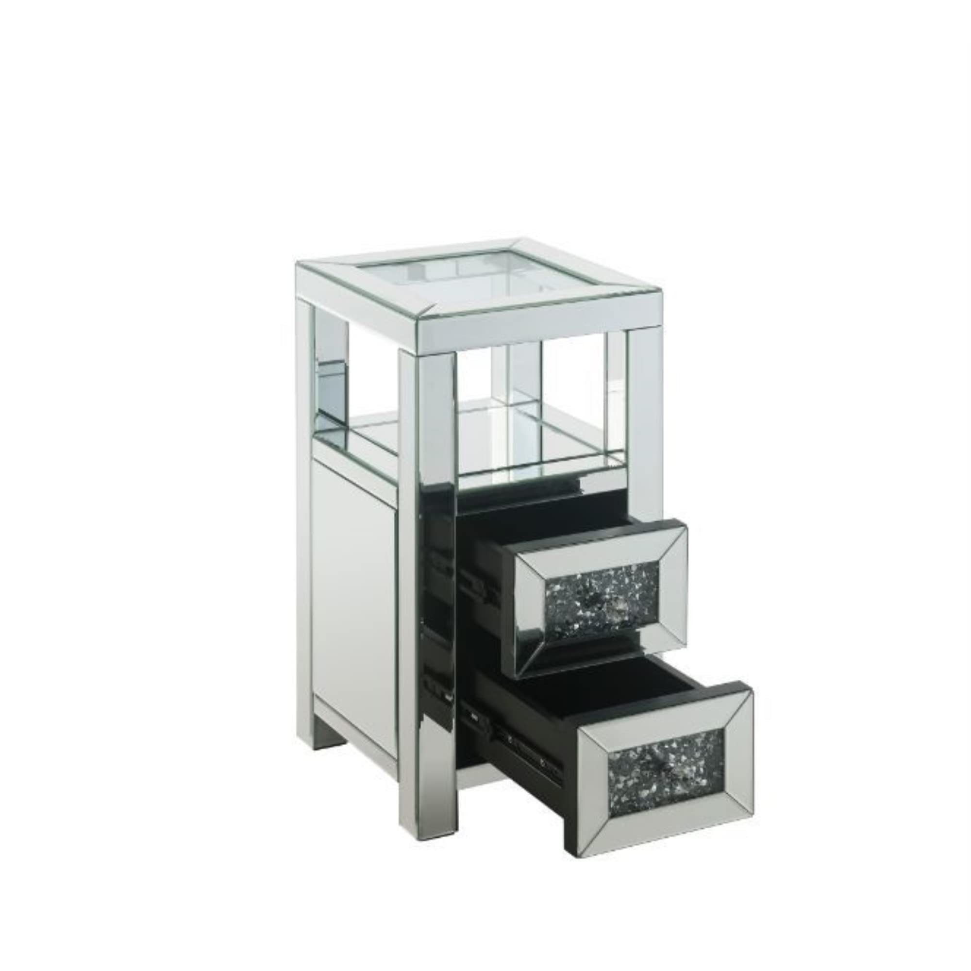 Noralie Clear Glass Accent Table with Mirrored Finish & Faux Diamond Decor - Perfect for Living Room, Bedroom, or Entryway Decor