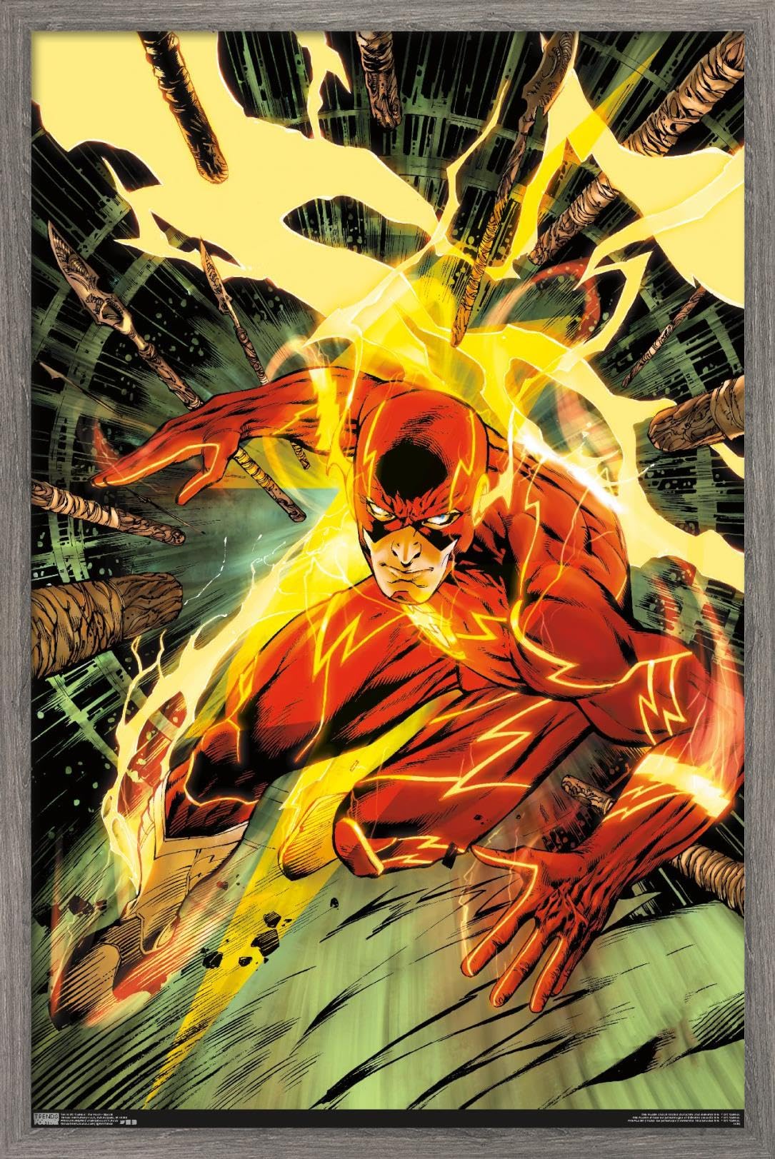 DC Comics The Flash Spears Wall Poster - 22.375 x 34 Inches, Barnwood Framed Version - Superhero Home Decor for Bedroom, Living Room & Office