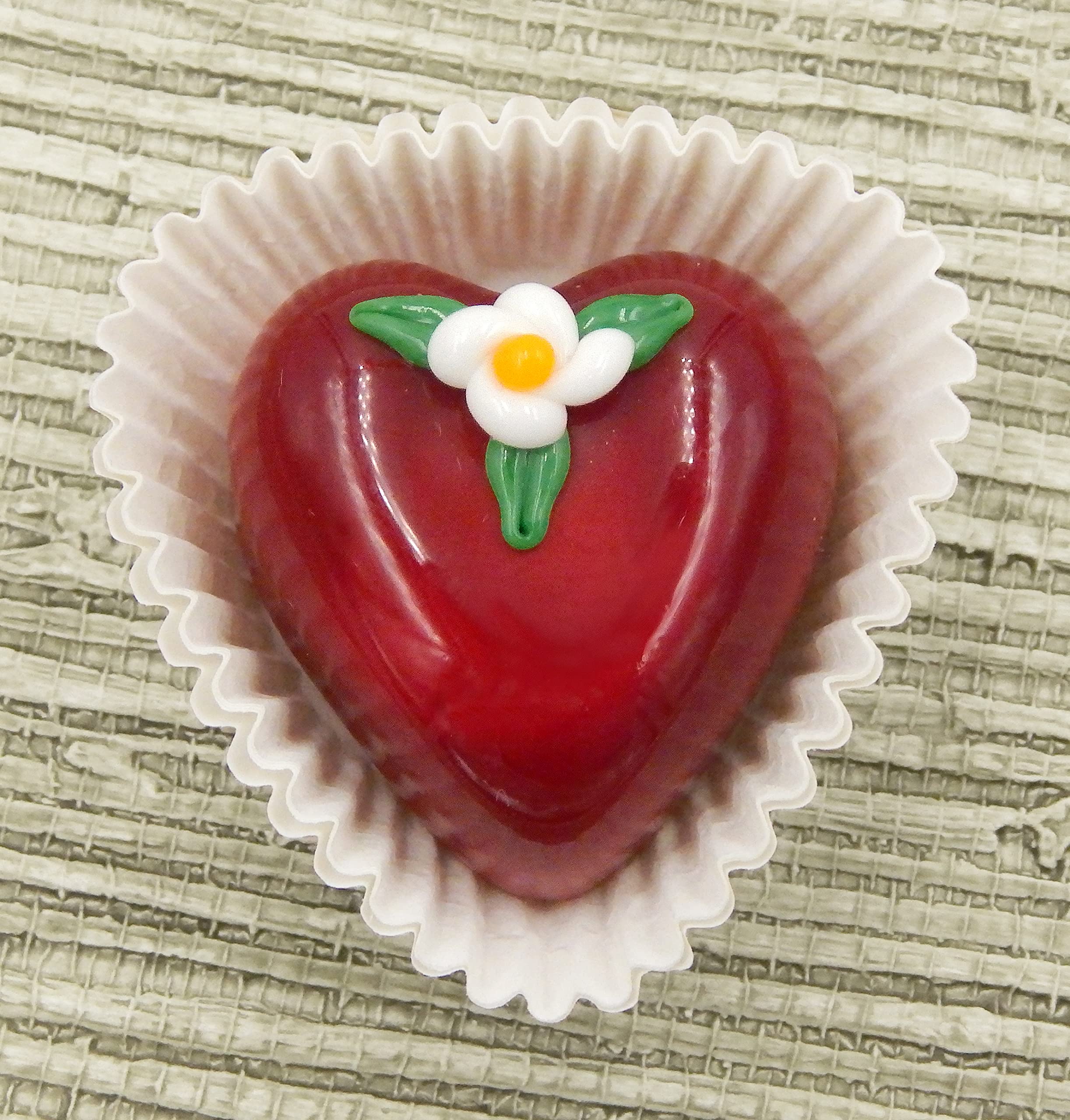 Handmade Glass Heart Chocolate Treat - Elegant Home Décor Gift with Cherry & White Flower Design | Perfect for Valentine's Day, Anniversary & Romantic Gifts