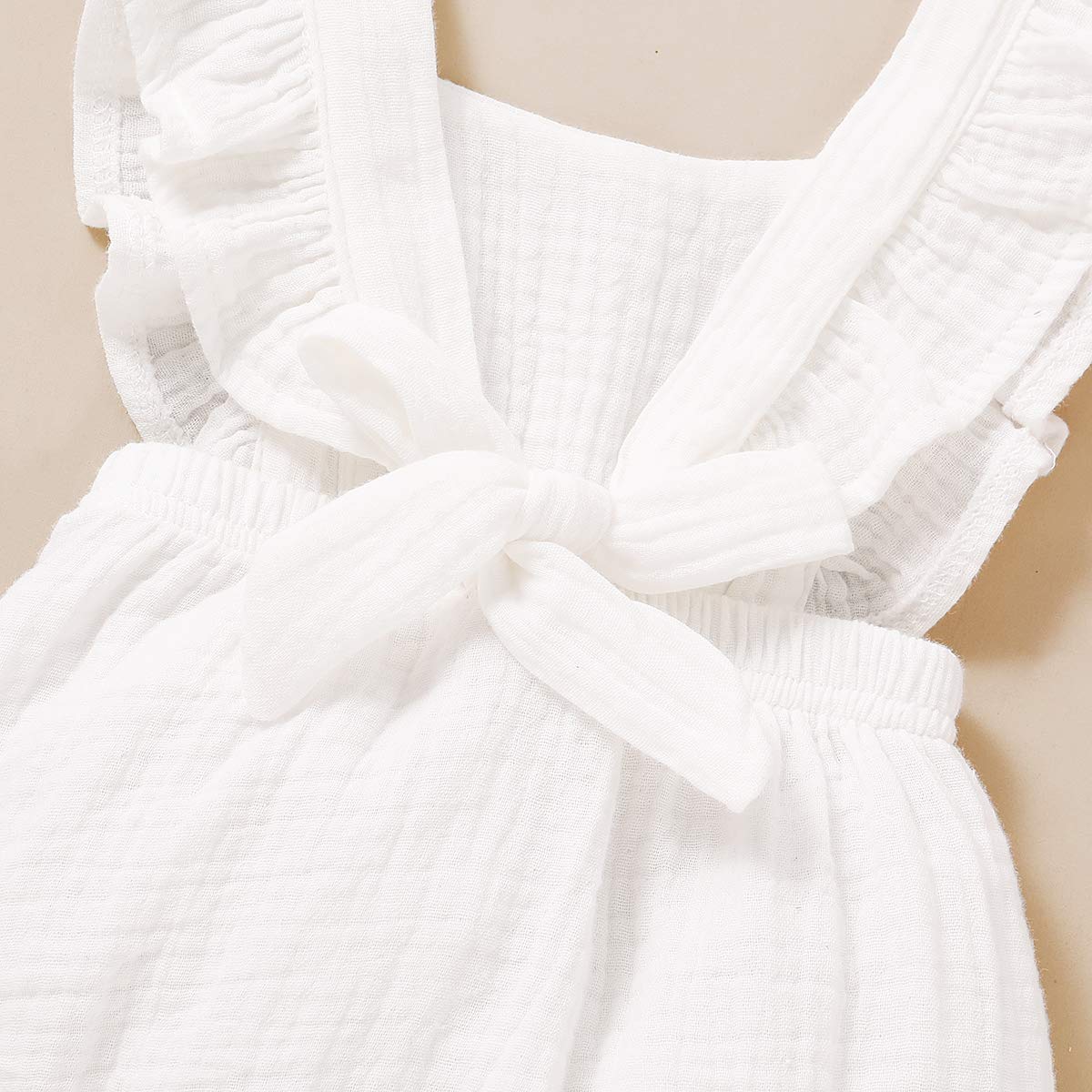 YOUNGER TREE Toddler Baby Girl Ruffled Sleeveless Romper - Soft Cotton Linen Summer Jumpsuit for Casual Wear | Perfect for Playdates, Beach Outings & Family Photos