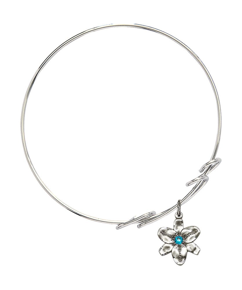 8 Inch Round Double Loop Bangle Bracelet with Chastity Medal Charm & December Blue Crystal - Elegant Jewelry for Women, Perfect for Christmas Gifts, Weddings, and Special Occasions