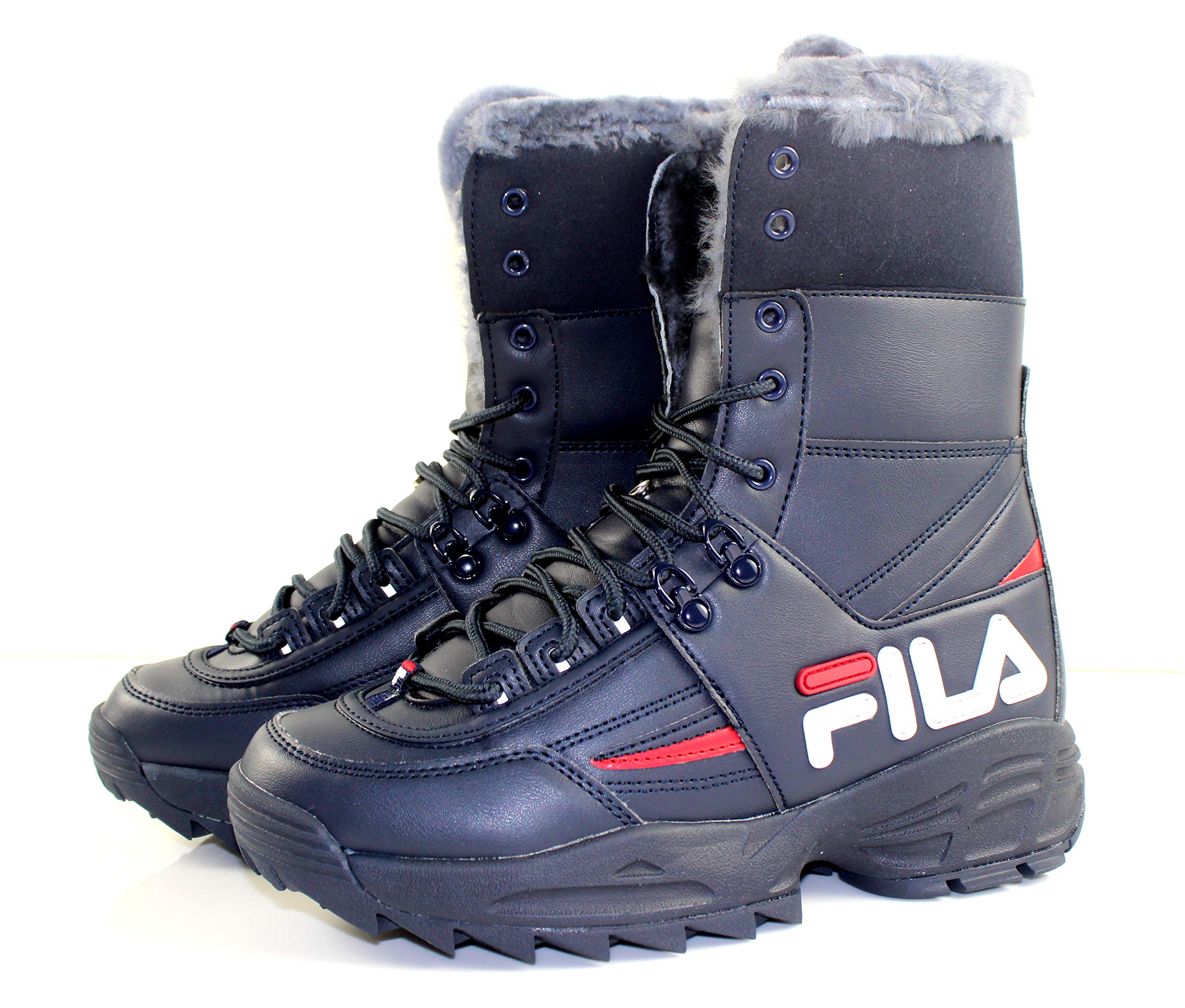 Fila Women's Disruptor Boot Sneakers - Navy/Red/White Color Block - Size 8 - Comfortable Platform Shoes for Casual Wear, Running & Street Style Fashion