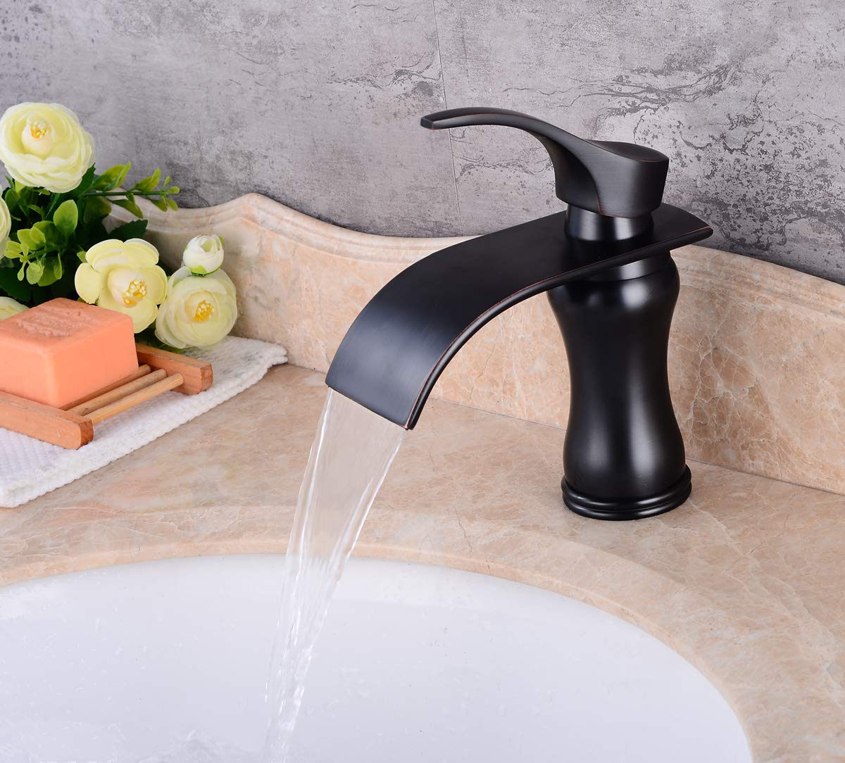 Waterfall Bathroom Sink Faucet - Single Handle Vessel Sink Mixer Tap with Pop-Up Drain in Oil Rubbed Bronze | Perfect for Modern Bathroom Vanities & Spa-Like Washbasins