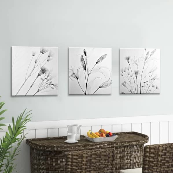 Abstract Gray and White Floral Canvas Wall Art - Modern Minimalist Bathroom Decor, Bedroom & Living Room Pictures - Waterproof Home Decoration for Kitchen, Office & Spa Relaxation Areas