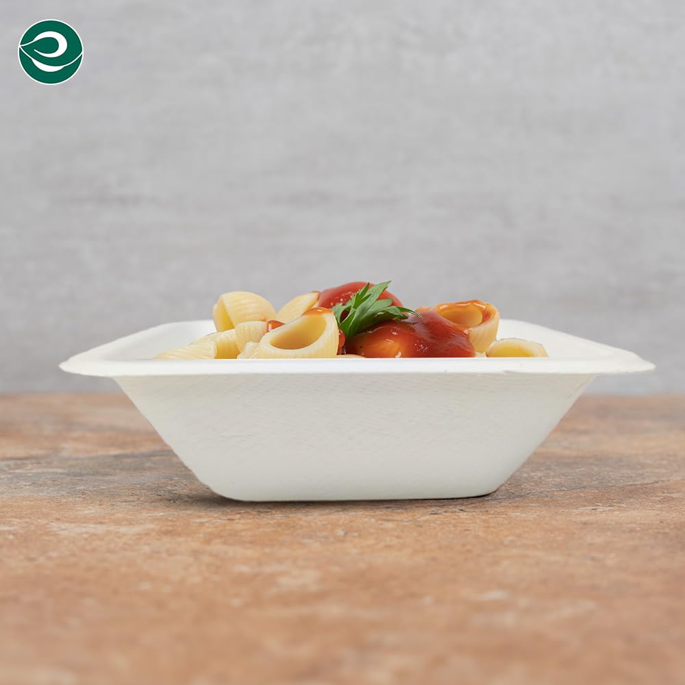 ECO SOUL 150ml (5oz) 50-Pack Biodegradable Sugarcane Bowls - Eco-Friendly Disposable Square Bowls for Snacks, Salads, Parties, Weddings & Events | Microwave & Freezer Safe | Perfect for Home, Restaurant & Catering Use