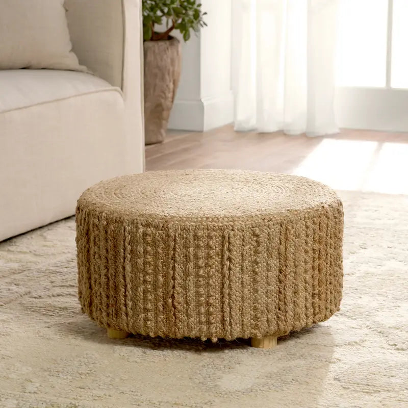 Jaipur Living Core Elm Pouf Ottoman - Handmade Round Footstool with Storage, Boho Chic Home Decor for Living Room, Bedroom, or Nursery - Perfect for Extra Seating & Cozy Comfort