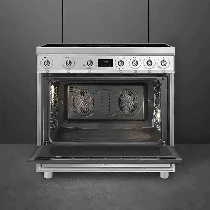 Smeg 90cm Freestanding Induction Cooker with 4 Burners - Stainless Steel Built-in Oven for Modern Kitchens | Perfect for Home Chefs & Entertaining Guests