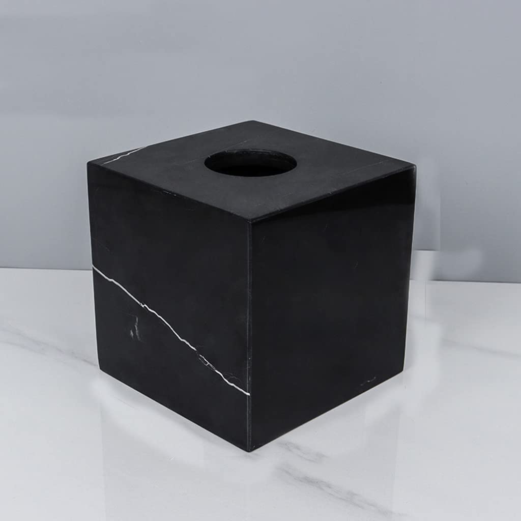 Linasir Marble Tissue Box Holder - Elegant Square Tissue Box Cover for Bathroom Vanity, Bedroom Dresser, Nightstand & Office Desk - Black | Perfect for Home Decor & Gift Giving