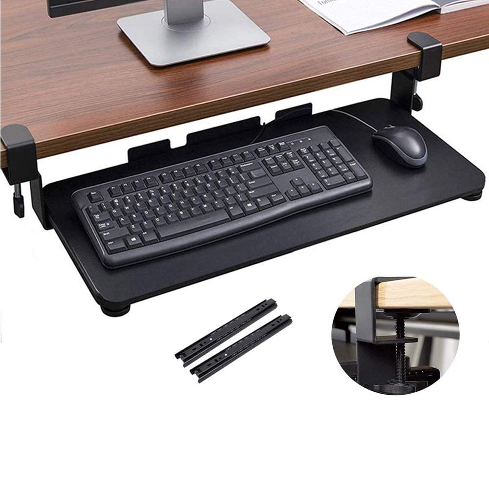 Ergonomic Under Desk Keyboard Tray - Adjustable Slide Rail Computer Drawer with Arc Edge Design to Prevent Scratches | Perfect for Home Office, Gaming Setup & Workspace Organization
