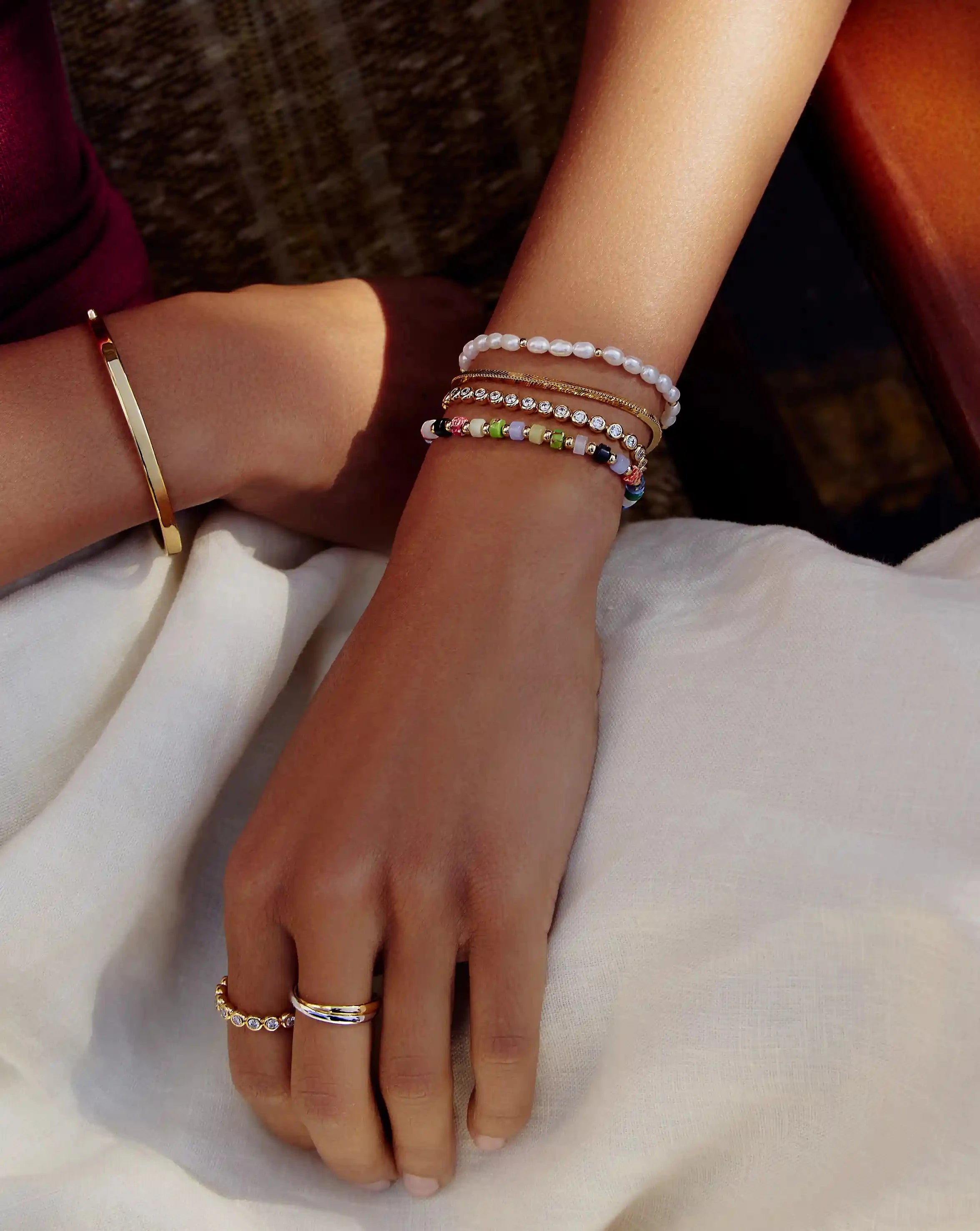 18k Gold Plated Beaded Bracelet for Women - Handmade Multi Beaded Adjustable Bangle - Perfect for Parties, Weddings & Everyday Wear