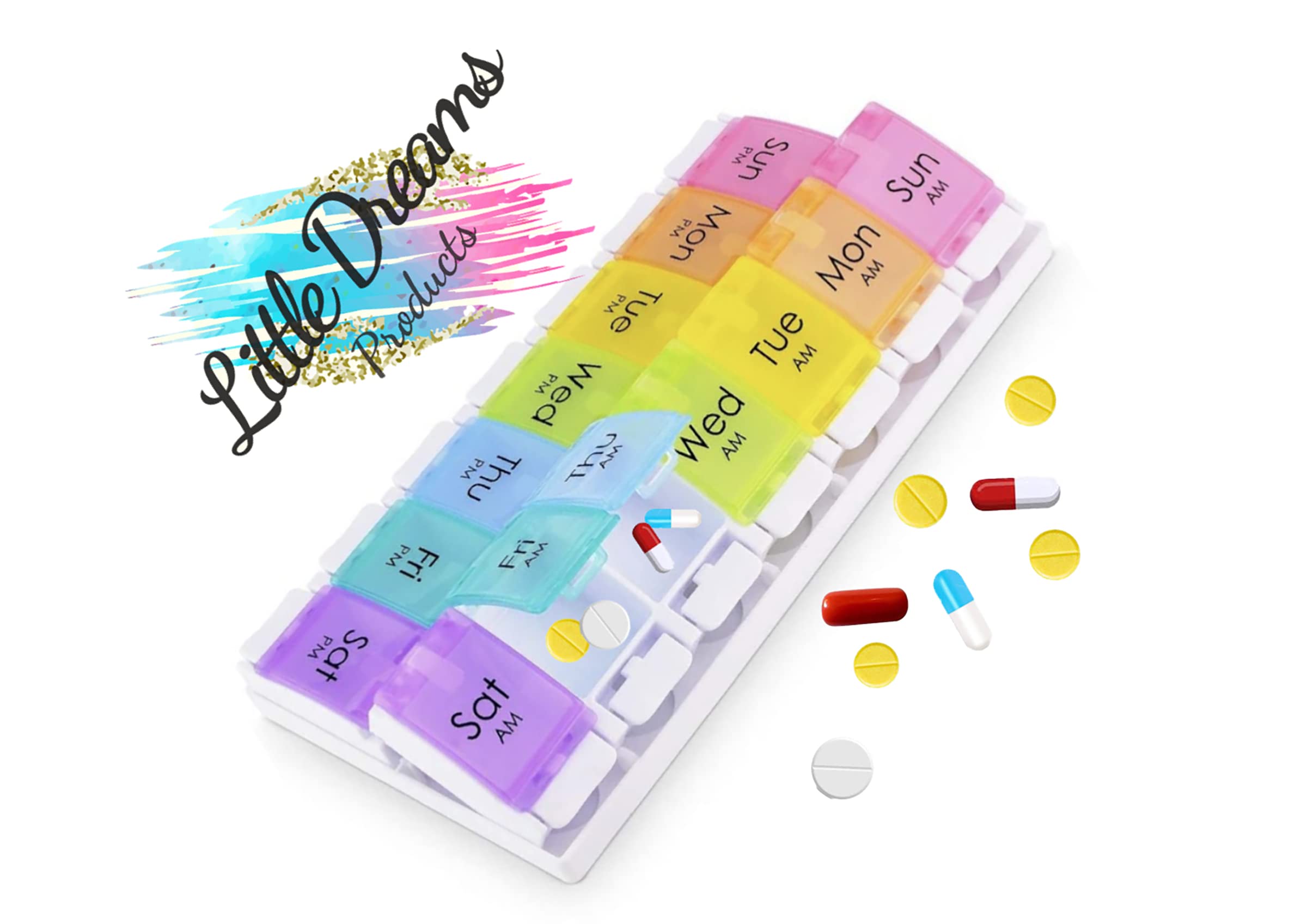 7-Day AM/PM Weekly Pill Organizer with Easy Push Button - Large Medicine Dispenser Case for Daily Vitamins & Medication (Perfect for Travel, Home, or Office Use)