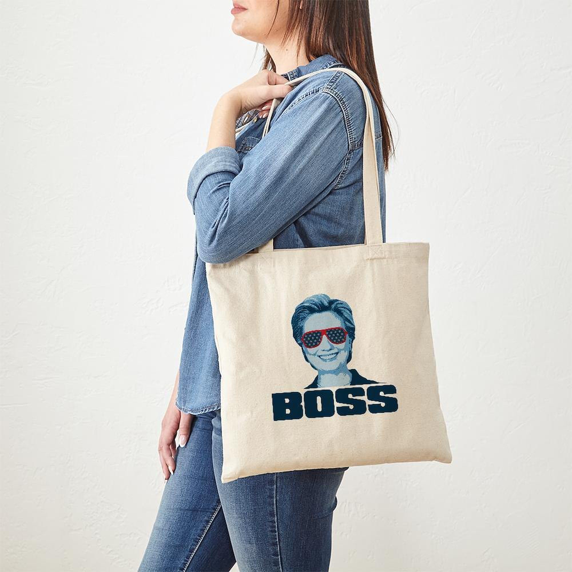 Hillary BOSS Tote Bag - Natural Canvas Reusable Shopping Bag for Women, Eco-Friendly Grocery Tote - Perfect for Work, Gym, Beach & Daily Errands