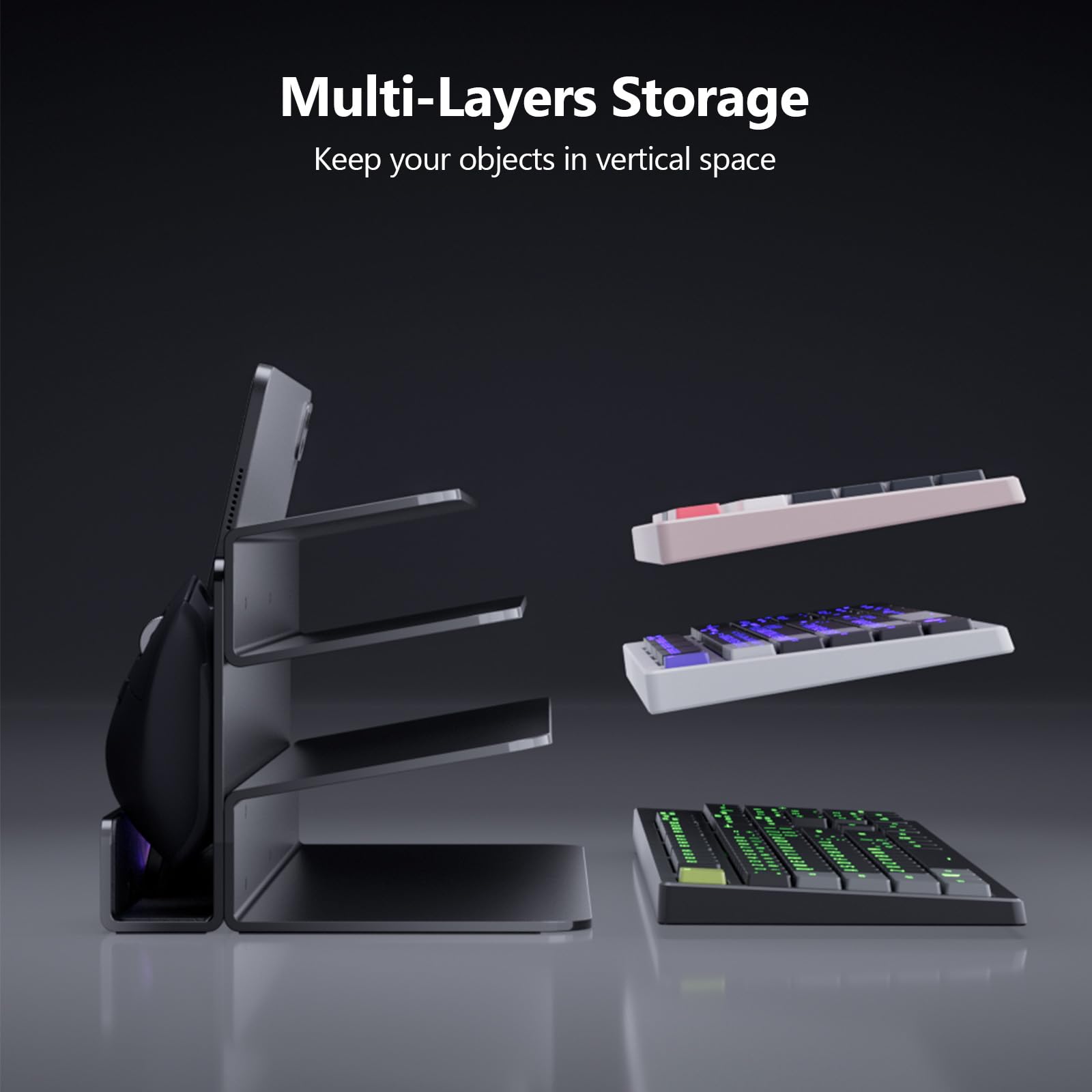 3-Tier Acrylic Keyboard and Mouse Storage Rack - Gaming Gear Organizer Stand with Ultra Black Design | Perfect for Desk Organization, Gaming Setup, and Office Accessories Display