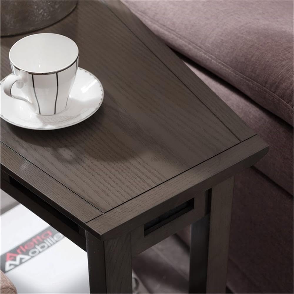 BOWERY HILL Wood Wedge Table with Shelf - Smoke Gray/Black Slate End Table for Living Room, Bedroom & Office - Modern Side Table with Storage Shelf for Small Spaces
