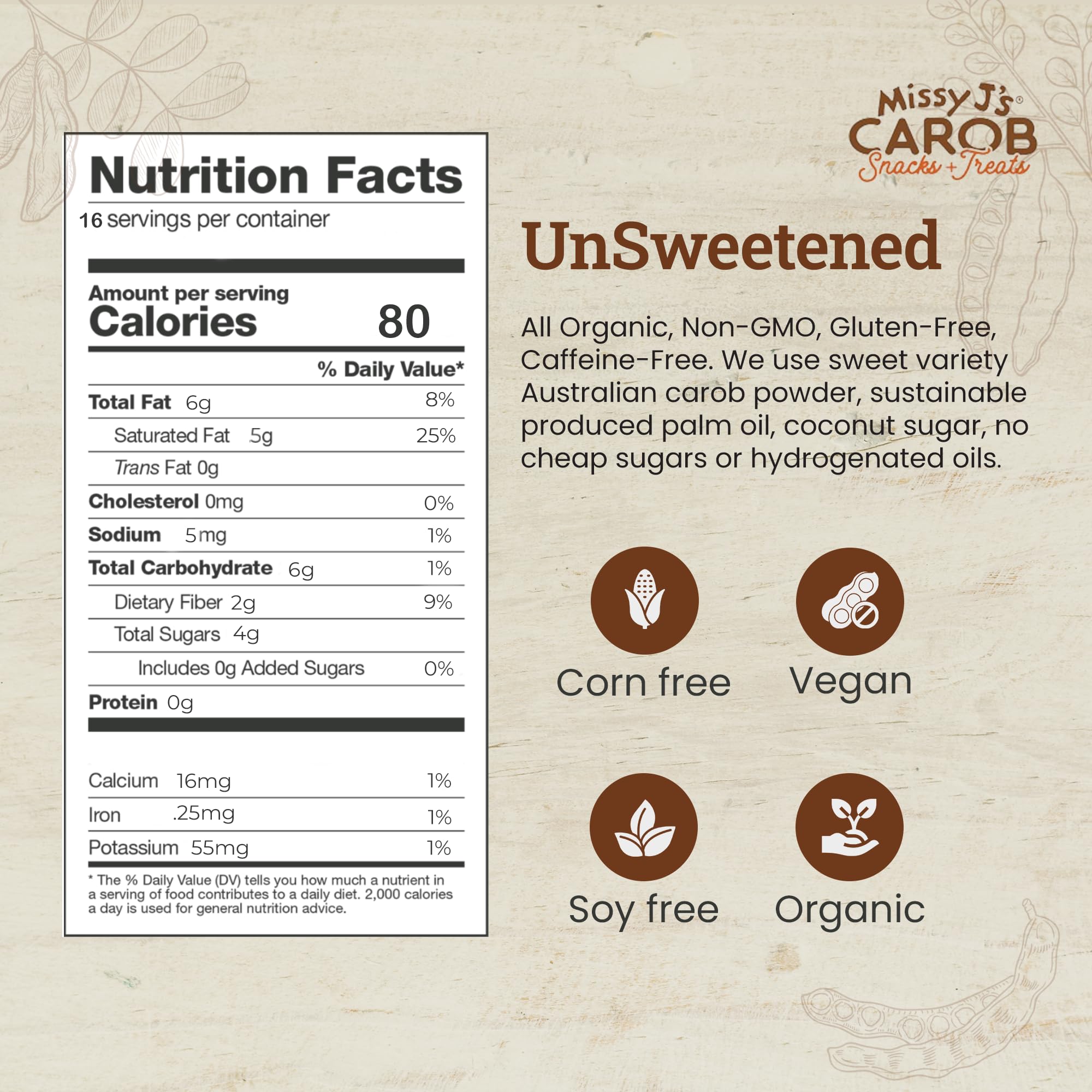 Organic Unsweetened Carob Chips 8 Oz - Vegan, Gluten-Free, Caffeine-Free Healthy Chocolate Alternative - Perfect for Baking, Snacks, Desserts & Vegan Treats
