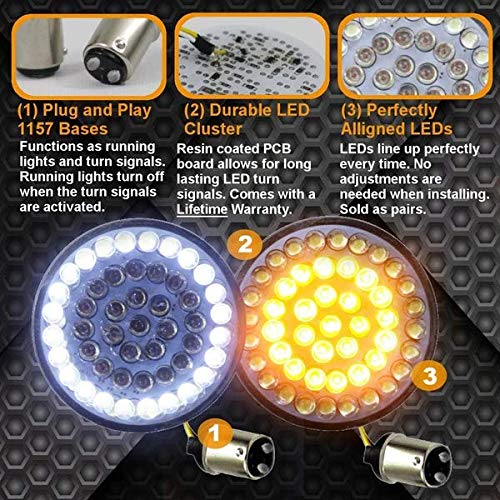 Eagle Lights 2 Inch LED Turn Signal Kit with Load Equalizer for Harley Davidson Softail 1996-2010 Models - Compatible with Front (1157) & Rear (1156) Bullet Style Signals - Plug & Play Installation - Perfect for Motorcycle Customization & Night Riding Safety
