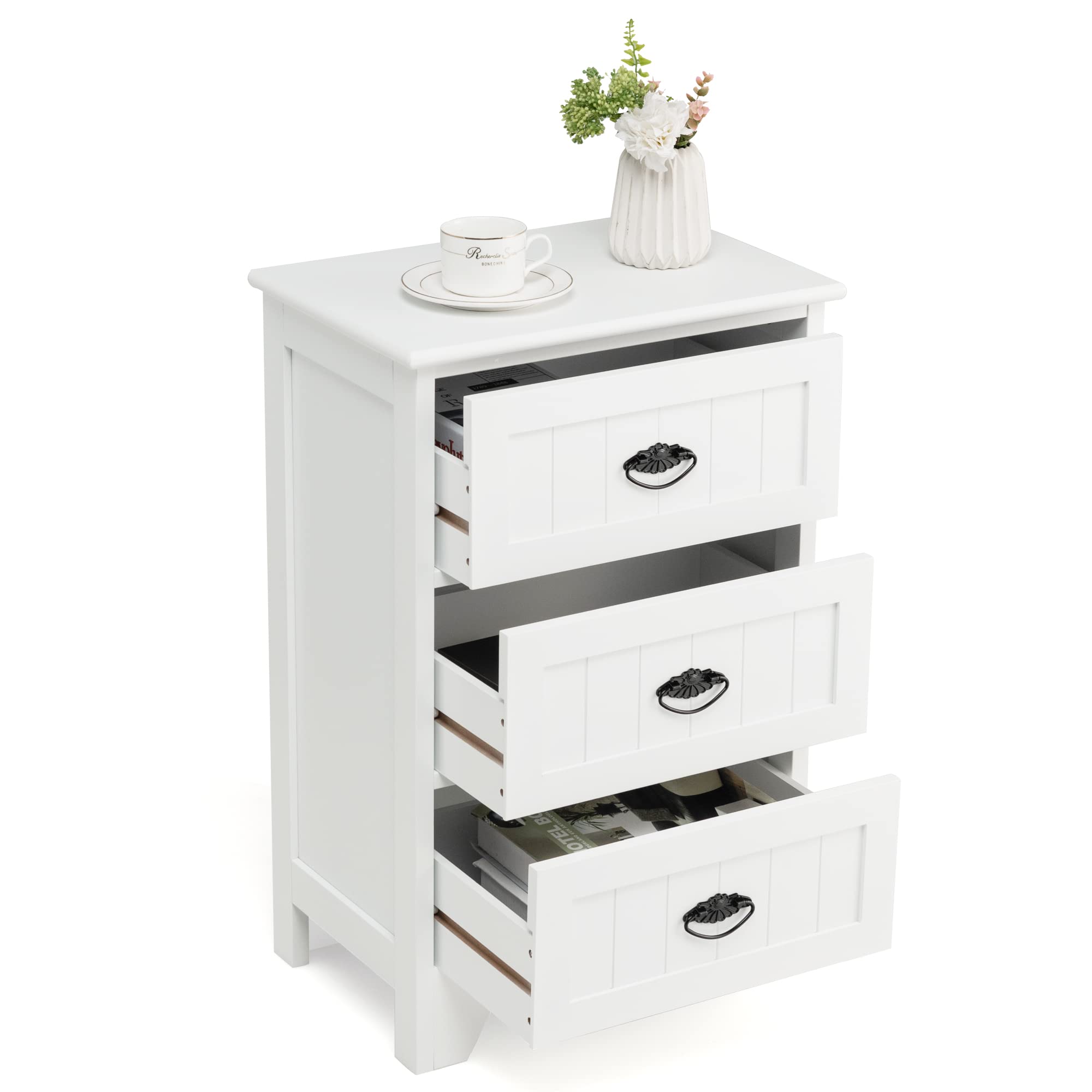 Modern White Bathroom Storage Cabinet with 3 Drawers & Anti-Tip Strap - Perfect for Small Spaces & Bathroom Organization