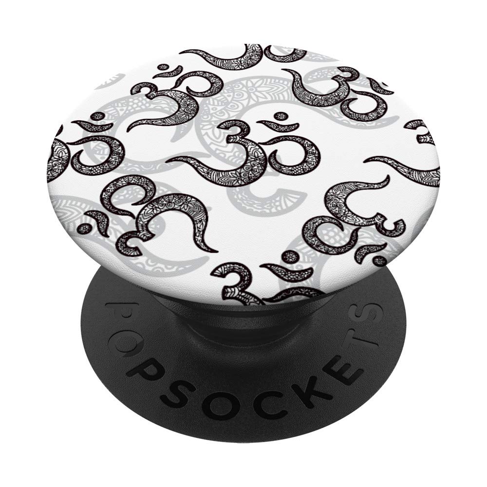 White Floral Om Aum Spiritual Symbol PopSockets Phone Grip & Stand for iPhone, Samsung, Tablets - Yoga Meditation Accessory & Phone Holder