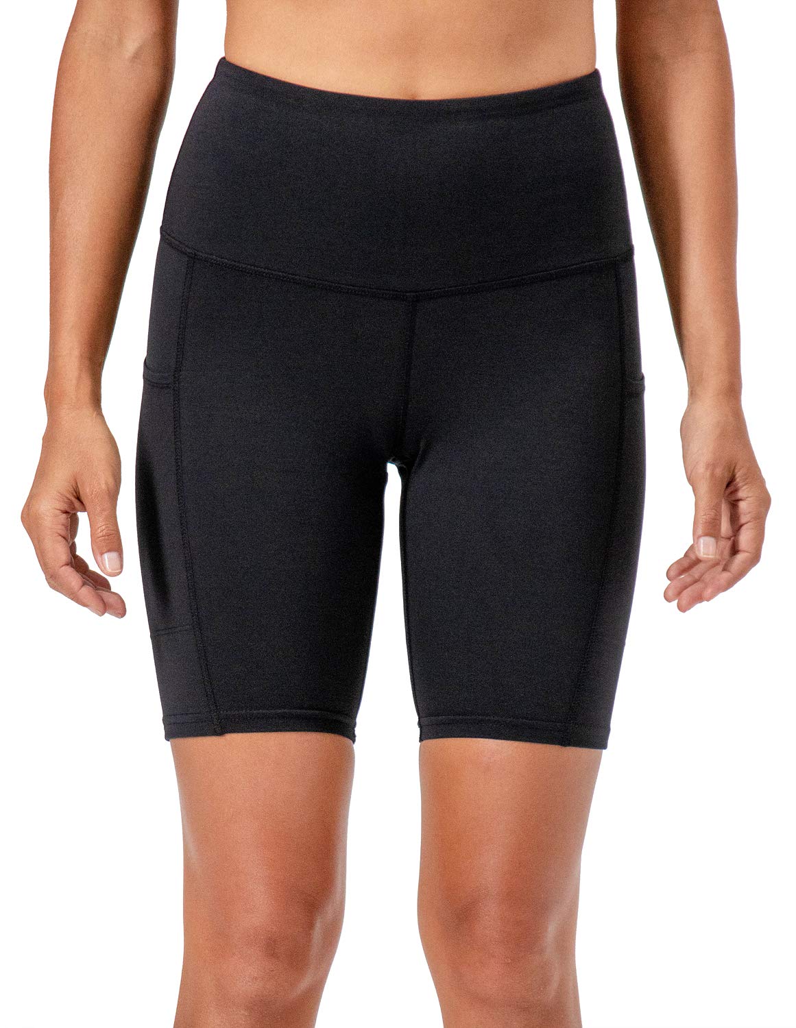 DEVOPS Women's High Waist Yoga Shorts 2-Pack - Workout Running Exercise Shorts with Side Pockets for Gym, Fitness & Active Lifestyle