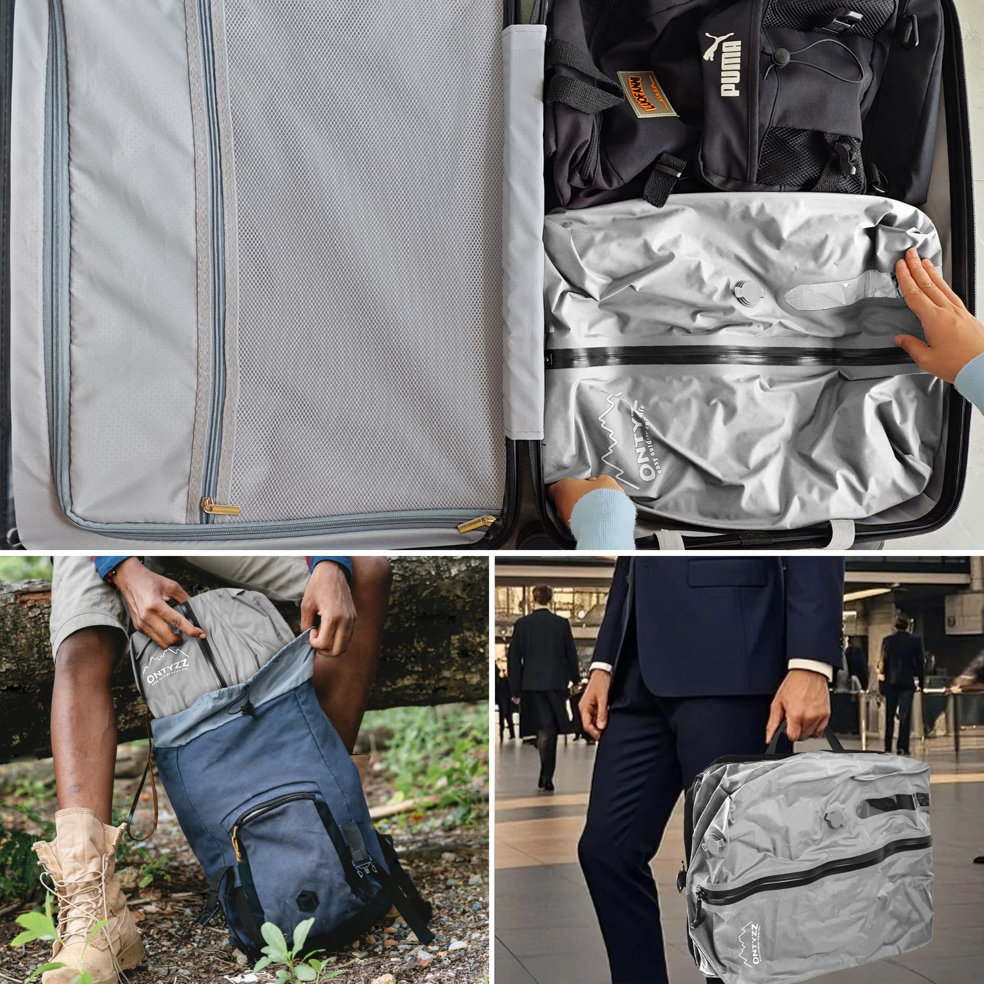 ONTYZZ Reusable Travel Vacuum Compression Bags with IP67 Waterproof Zipper - Space Saving Storage Bags for Suitcases (Grey, 1-Pack) - Perfect for Travel, Closet Organization & Seasonal Storage