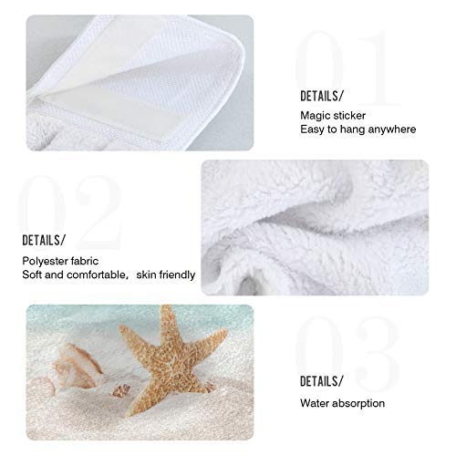 Summer Starfish Seashell Kitchen Hanging Hand Towels - 2 Pack Absorbent Cotton Beach-Themed Towels with Loops for Bathroom, Kitchen & Coastal Home Decor | Perfect for Beach Houses, Vacation Rentals & Nautical-Themed Spaces