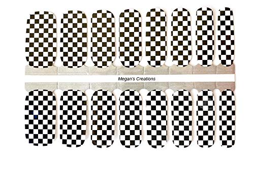 Checkered Racing Nail Strips - 16 Count Vinyl Nail Decals for Racing Enthusiasts | Easy to Apply Nail Art Stickers for Women | Perfect for Race Day, Car Shows & Motorsport Events