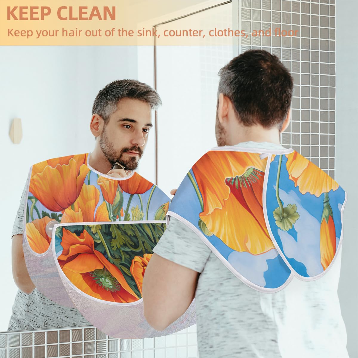 Stylish Floral Beard Shaving Bib for Men - Waterproof Hair Dye Apron & Barber Cape for Haircut, Makeup & Tattoo - Sink Hair Catcher & Grooming Tool - Perfect Gift for Barbers & Stylists (Home Salon & Professional Use)