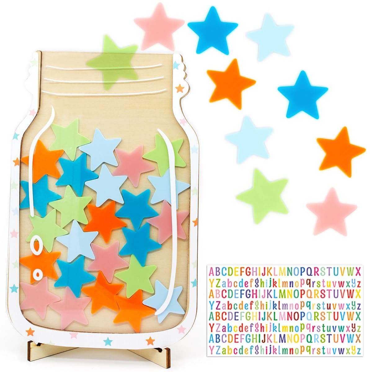 Personalized Stars Reward Jar for Kids - DIY Motivational Tool with Colorful Letter Stickers, Potty Training & Chore Chart, Magnetic Bulletin Board for Classroom & Home Behavior Management (Star Jar) - Perfect for Teachers, Parents & Child Development