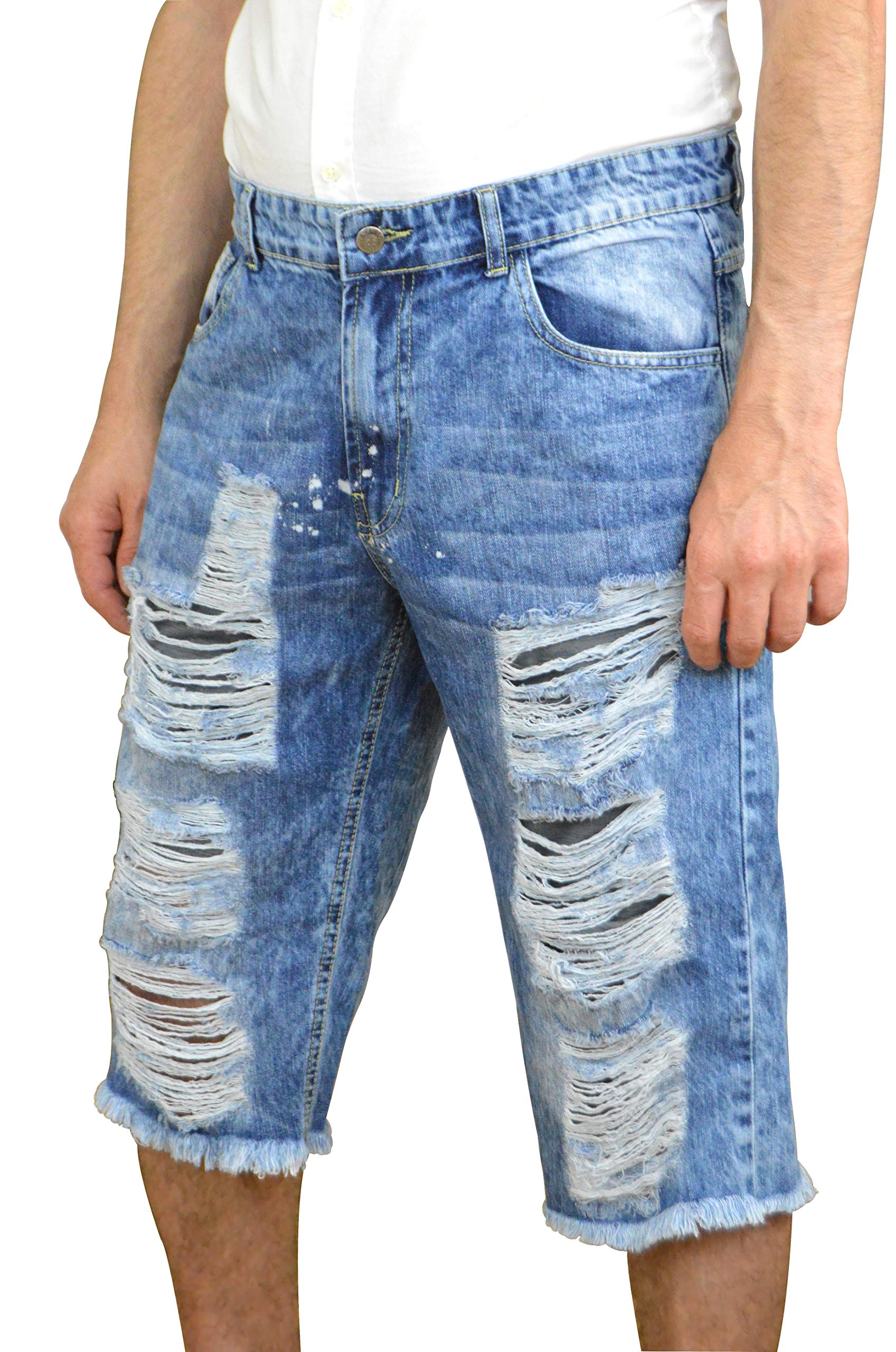 **Men's Distressed Ripped Denim Shorts - Classic Straight Fit Jean Shorts for Summer | Casual Streetwear & Beach Outfits**