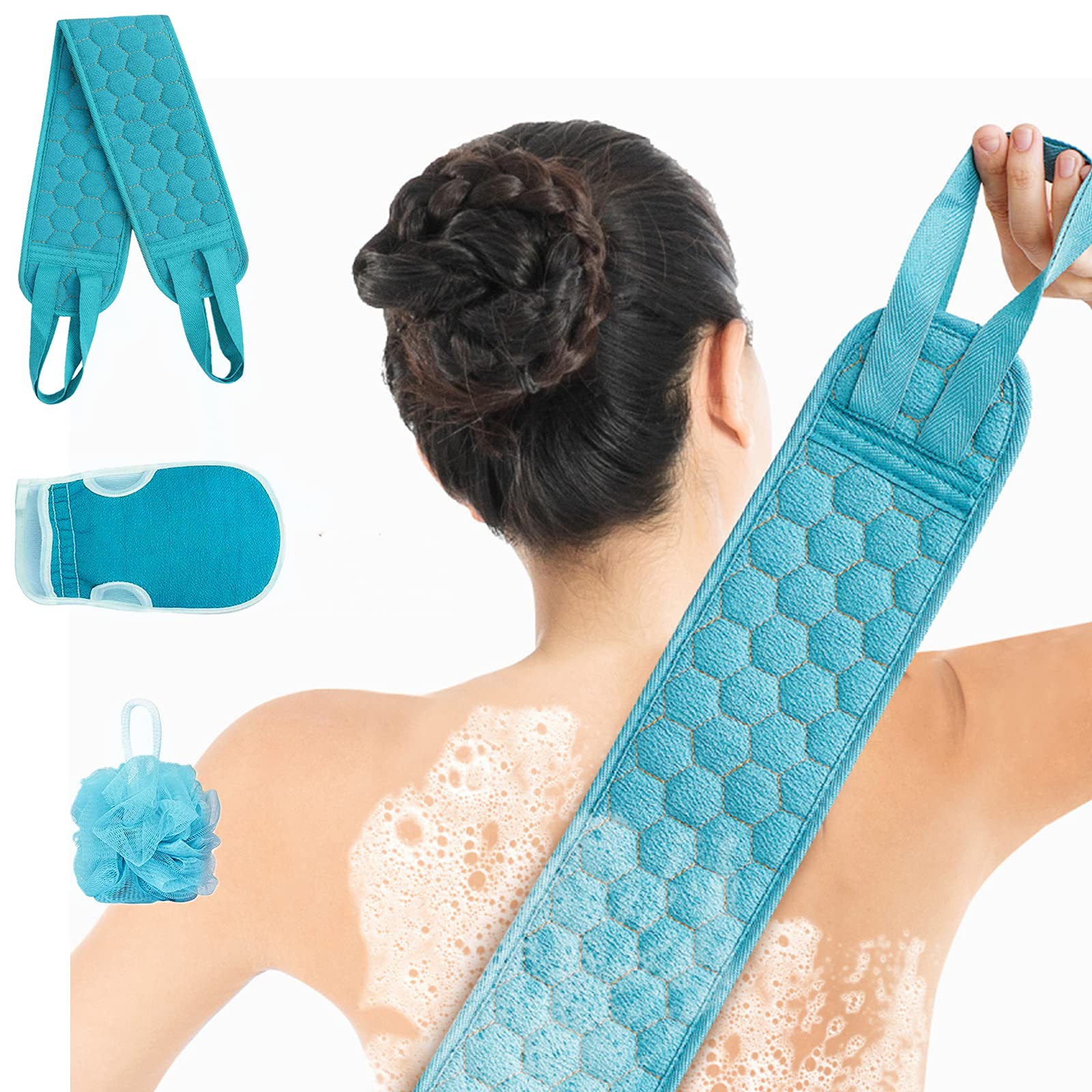 Nadia Exfoliating Bath Washcloth Set - Reusable Body Scrubber for Dry & Dead Skin Removal - Perfect for Back, Shoulders & Full Body Exfoliation - Ideal for Spa, Shower & Home Skincare Routine