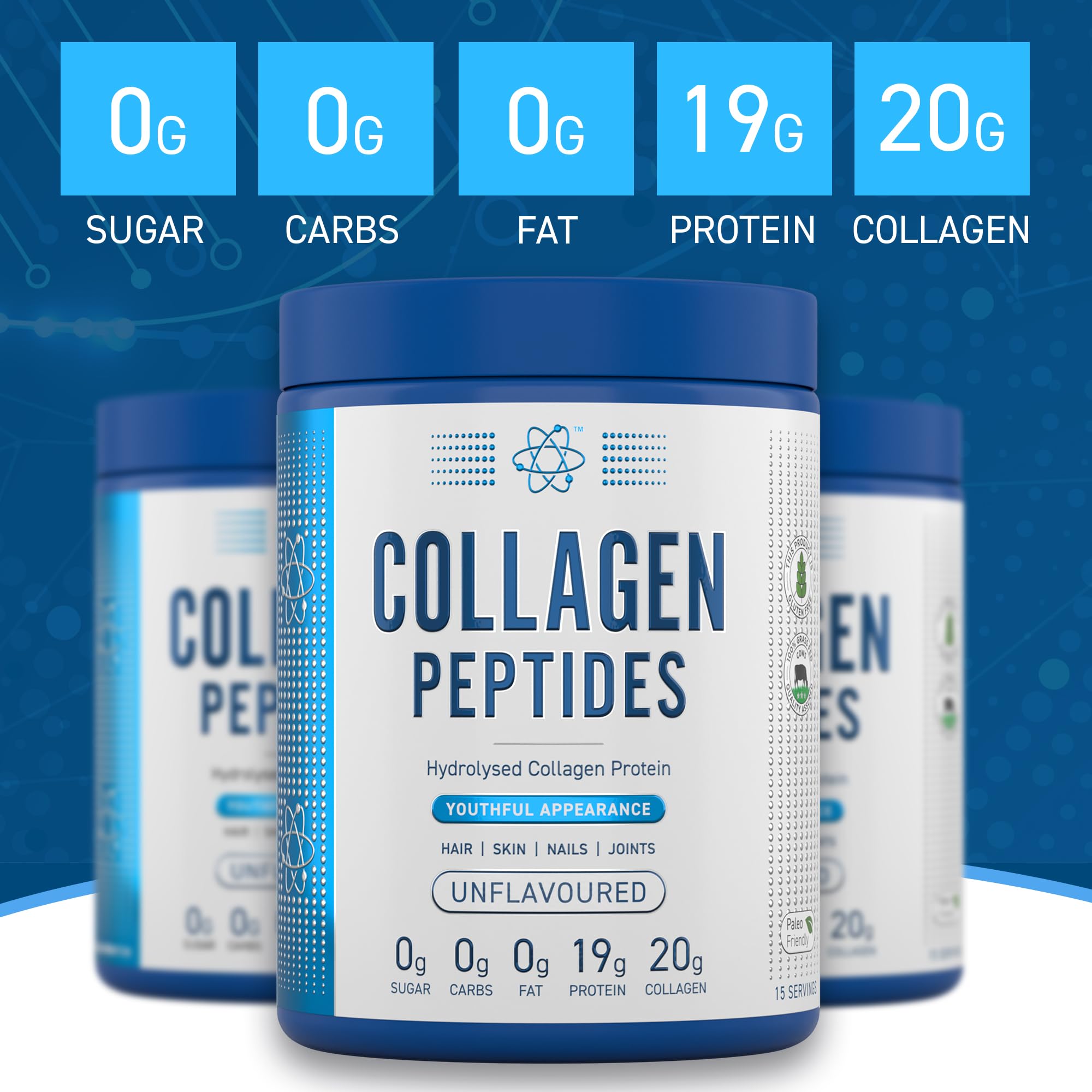 Applied Nutrition Collagen Peptides Powder 300g - Unflavored Hydrolyzed Collagen for Skin, Hair & Joint Support - Perfect for Smoothies, Coffee & Baking