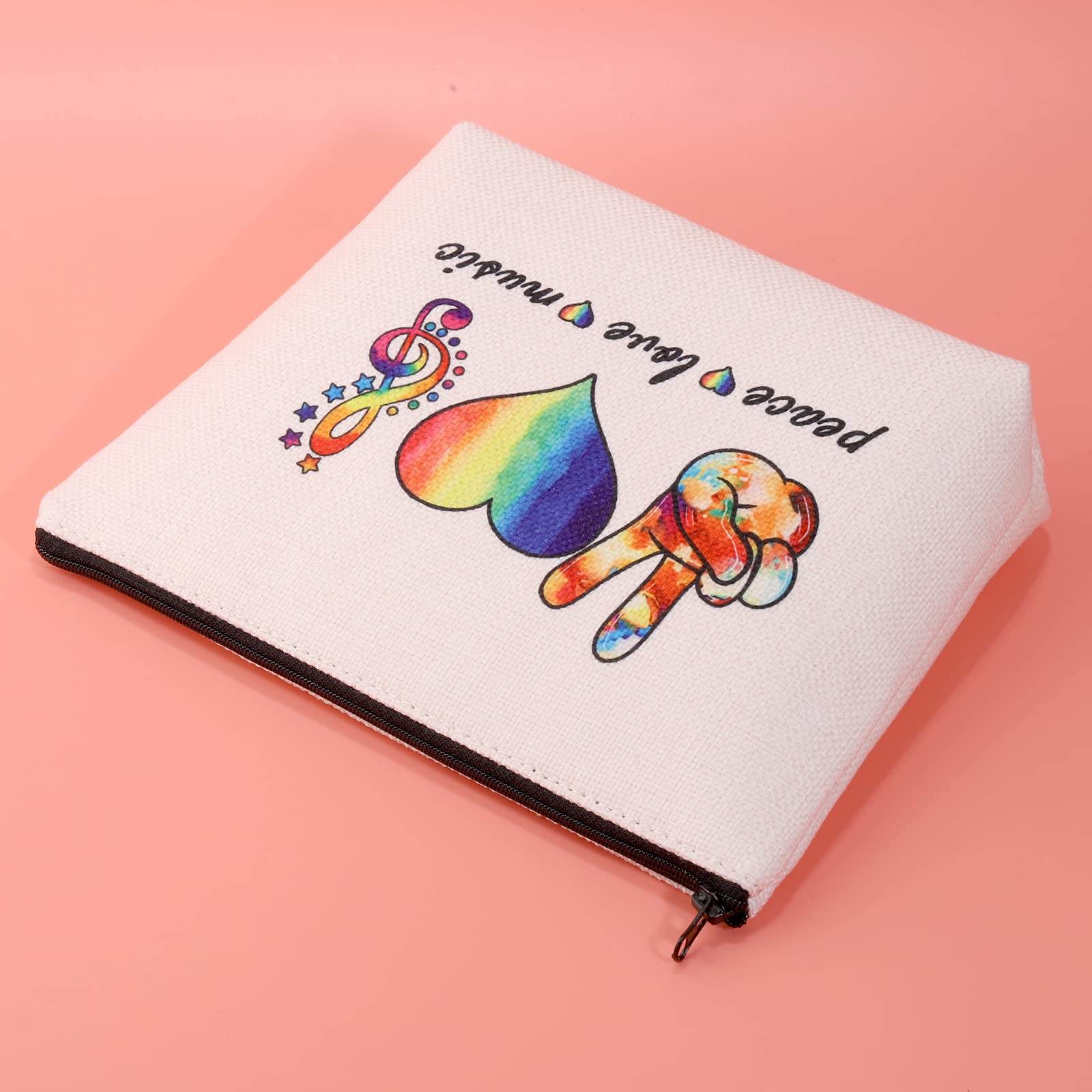 JXGZSO Music Teacher Gift - Peace Love Music Zipper Makeup Bag for Music Lovers - Perfect Cosmetic Pouch for Teachers, Students & Musicians - Great for School, Concerts & Travel