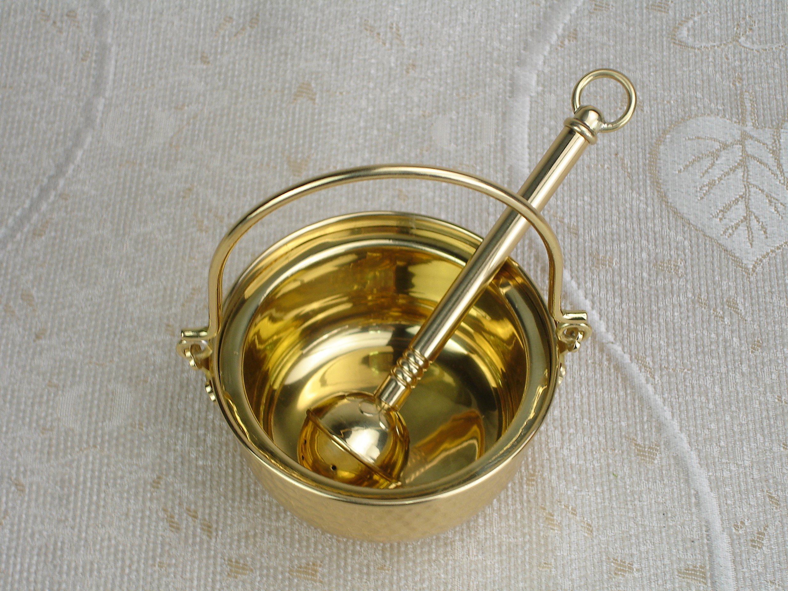 Brass Holy Water Font with Sprinkler - SS-3-Q8 Church Baptismal Set for Catholic Home Altar & Religious Ceremonies