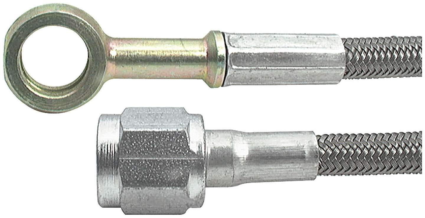 Allstar Performance Brake Hose - 18 Inch Stainless Steel Braided PTFE Lined - 4AN Straight Female to 10mm Straight Banjo - High Performance Brake Line for Racing, Off-Road & Custom Vehicles