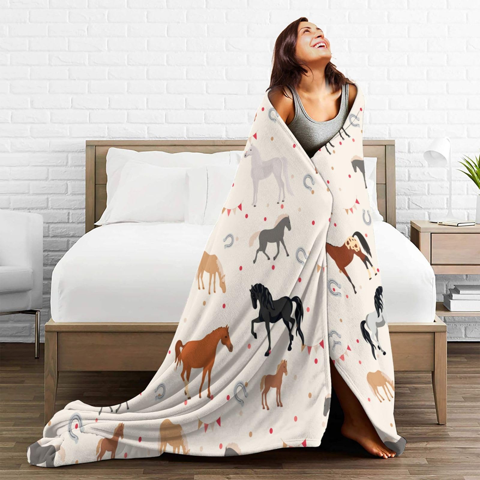 Soft Warm Fuzzy Plush Horse Throw Blanket - 60