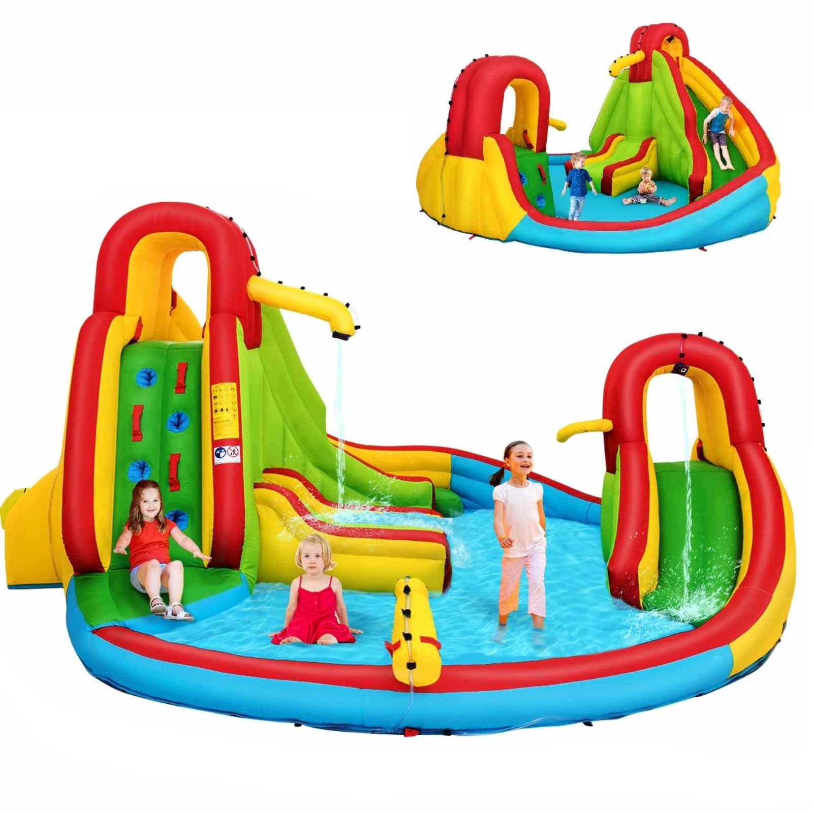 Costzon 16x14FT Inflatable Water Slide for Kids & Adults - Dual Slides, Climbing Wall & Splash Pool - Outdoor Backyard Water Park for Summer Parties, Birthday Gifts & Family Fun