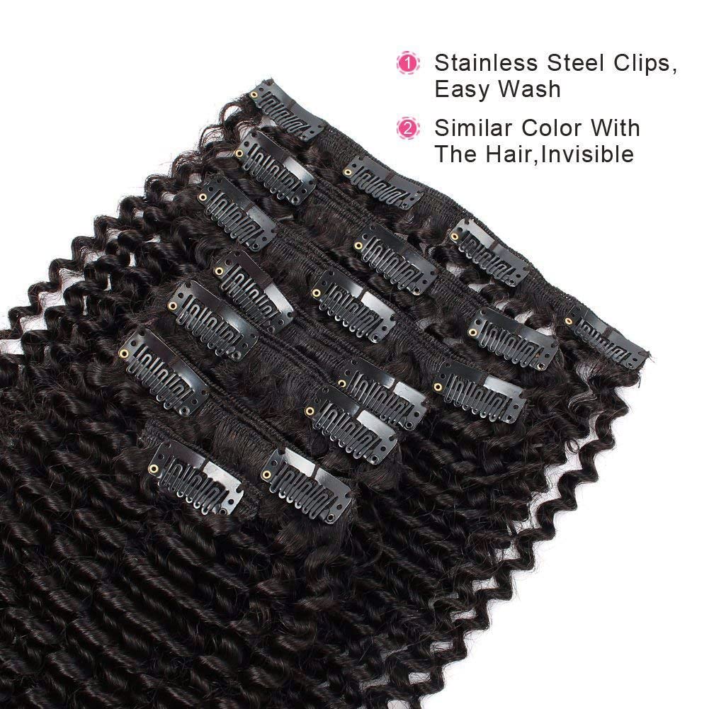 ABH AMAZINGBEAUTY Kinky Curly Clip-in Hair Extensions 3C/4A - 100% Remy Human Hair Double Wefts for African American Women - 120g #1B Natural Black 22 Inch - Perfect for Daily Styling, Special Occasions & Protective Hairstyles
