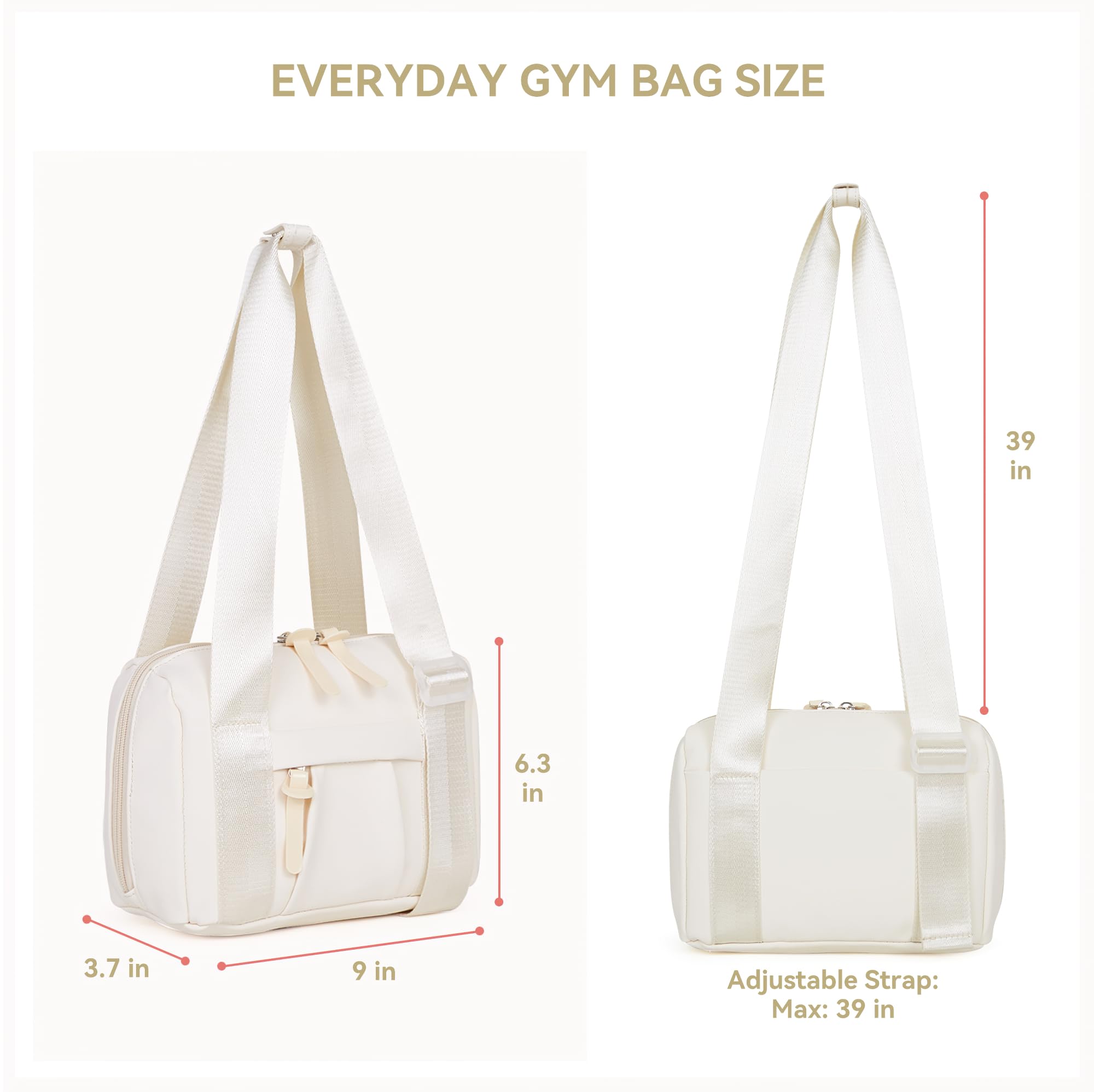 Waterproof Mini Gym Bag for Women - Small Zippered Tote with Key Ring Clip & Adjustable Shoulder Strap, Lightweight Duffle for Workout, Travel & Sports | Easy-Clean Beige Fitness Bag for Yoga, Gym & Daily Commute