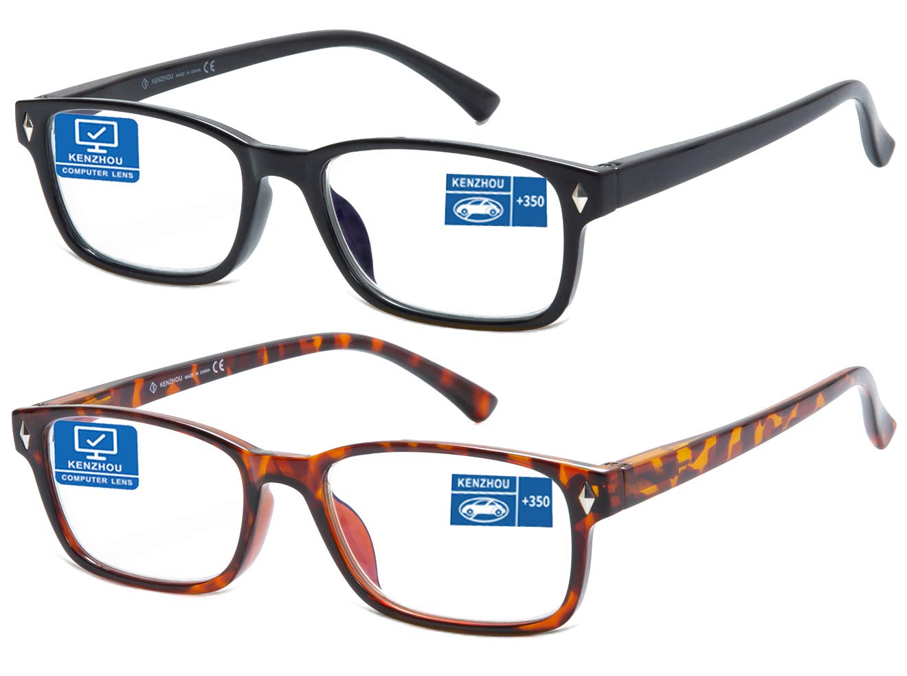 Blue Light Blocking Reading Glasses 2 Pack - Computer Glasses for Men & Women - Reduce Eye Strain for Office Work, Gaming & Screen Time