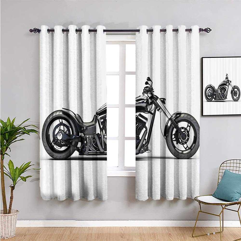 Custom Printed Motorcycle & Horsepower Themed Bedroom Curtains - 54