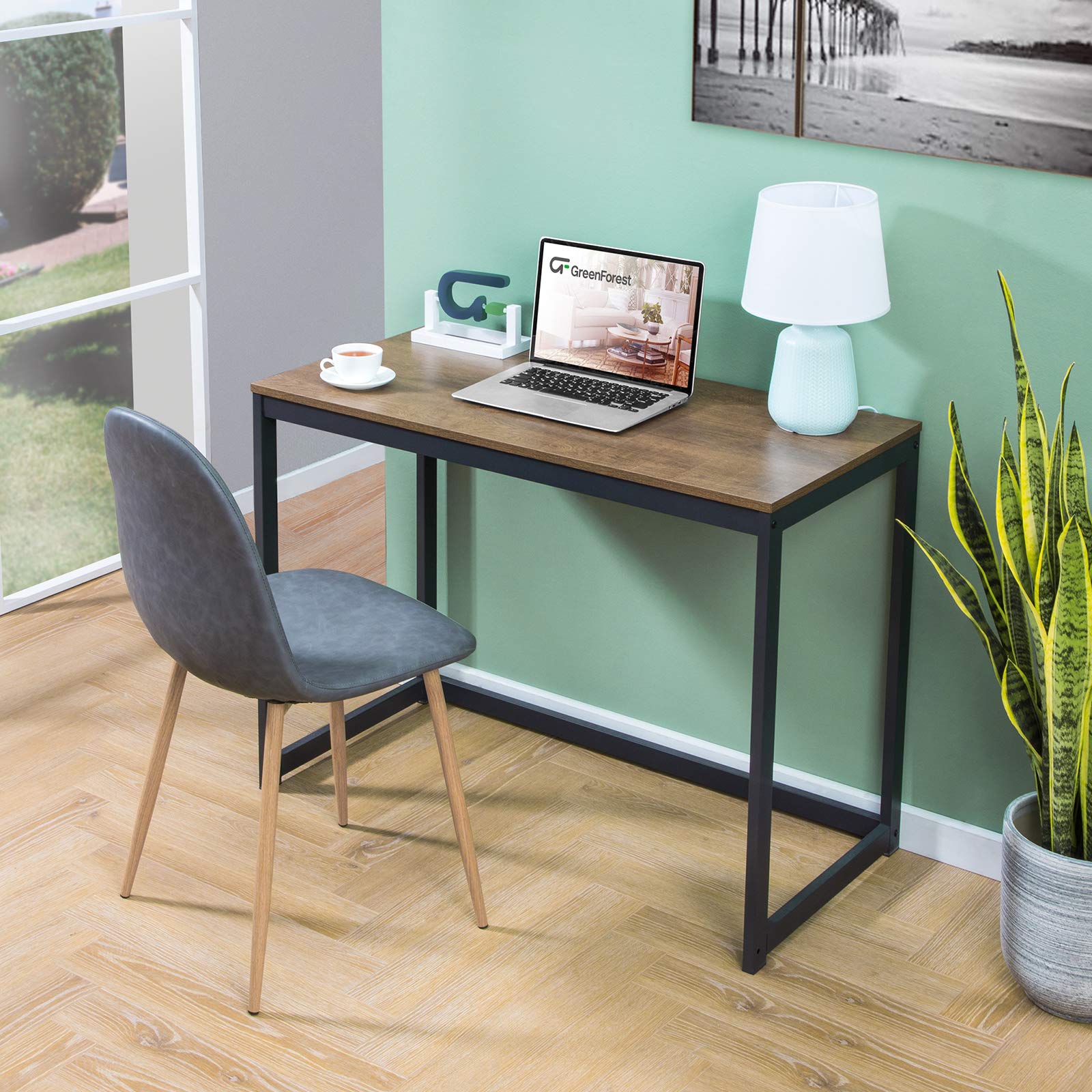 GreenForest 40 Inch Compact Computer Desk for Small Spaces - Modern Home Office Desk, Laptop Study Table & Workstation in Brown - Perfect for Apartments, Dorms & Home Offices