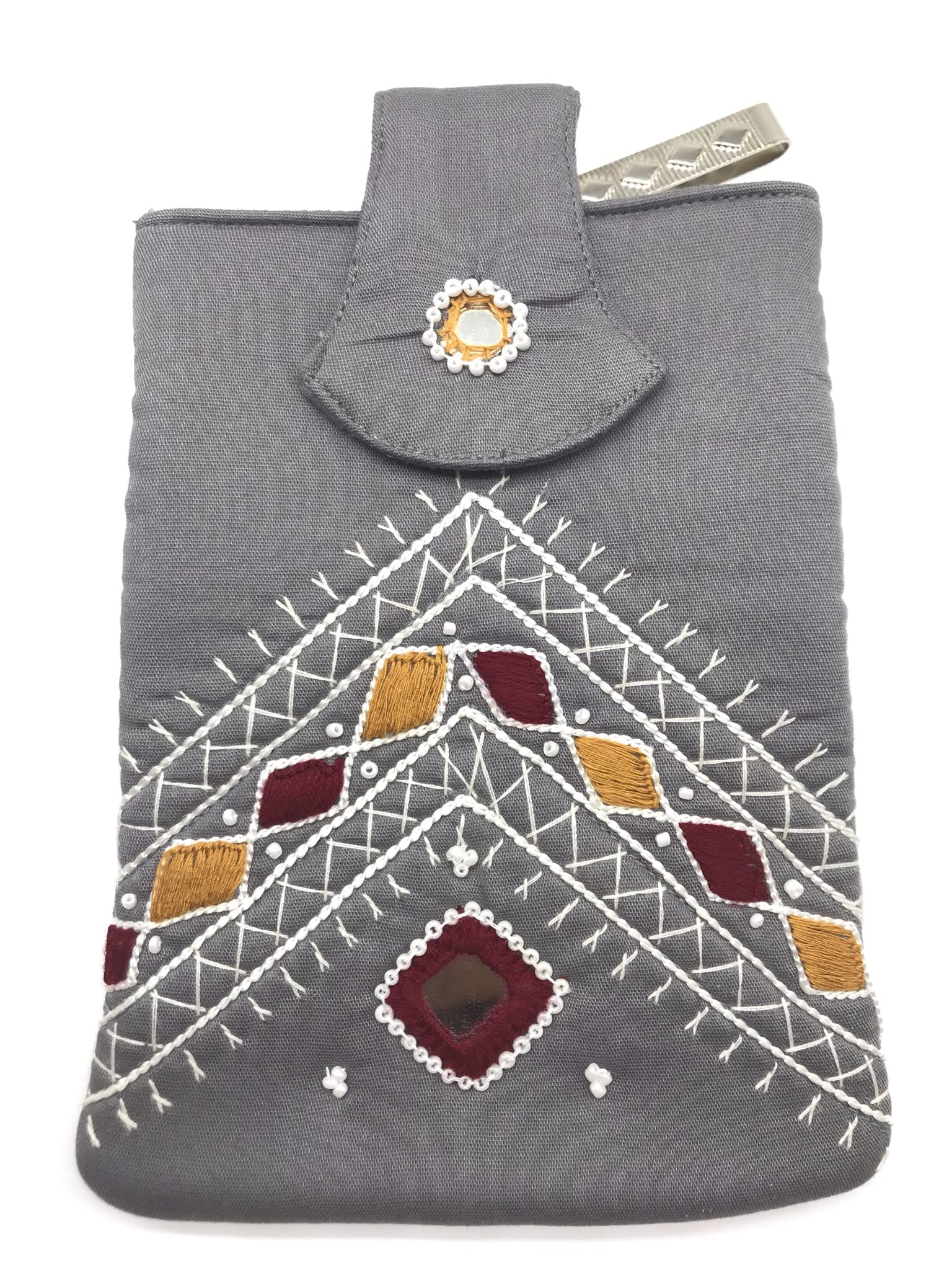 SriAoG Handicraft Women's Cotton Saree Waist Pouch - Traditional Indian Mobile Phone Wallet with Clip Hook - Gift for Women (Grey) | Perfect for Weddings, Festivals & Daily Use