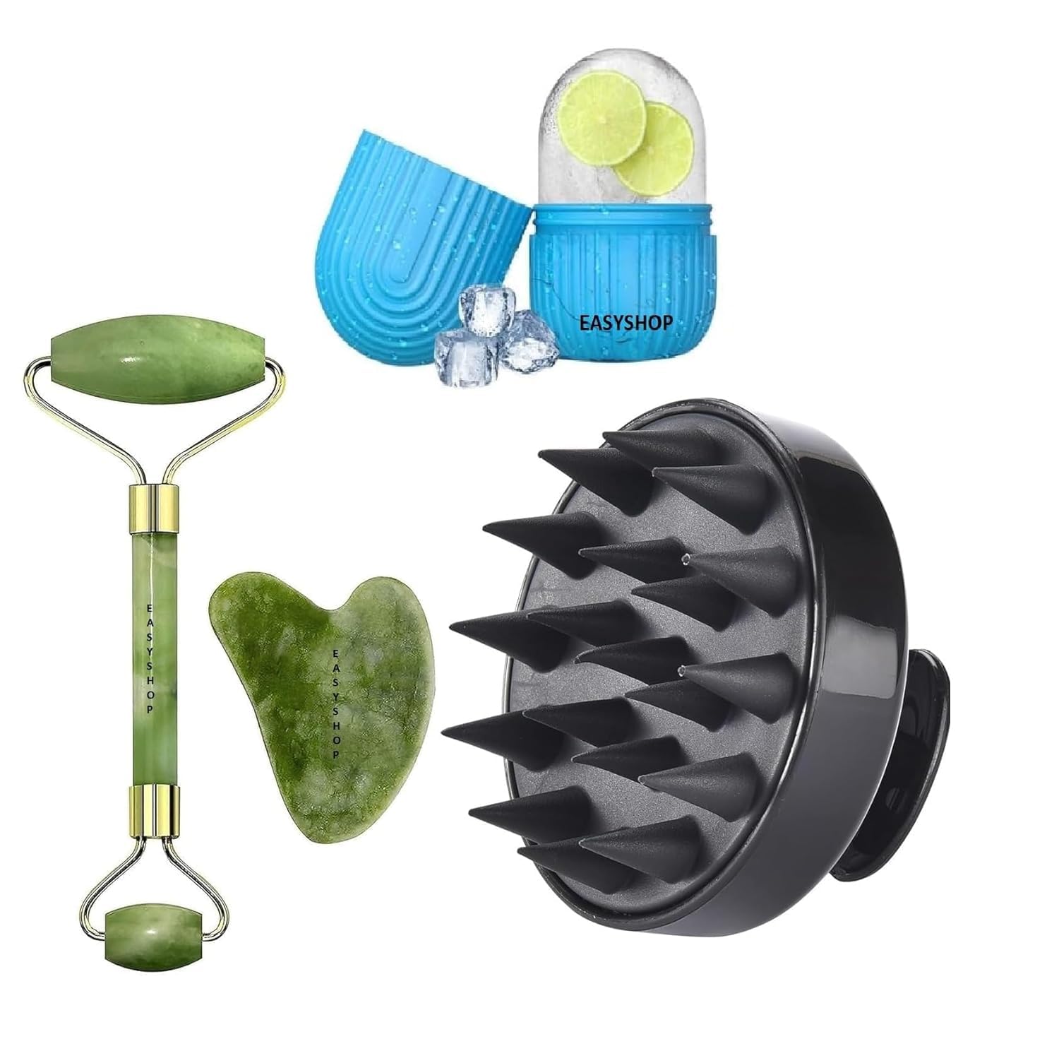 Natural Himalayan Jade Roller & Gua Sha Set - Anti-Aging Facial Massage Tool for Wrinkles, Serum Absorption, Neck & Scalp Therapy - Ice Massager Combo for Glowing Skin (Multi-Colored) | Perfect for Daily Skincare Routine & Spa-Like Relaxation at Home