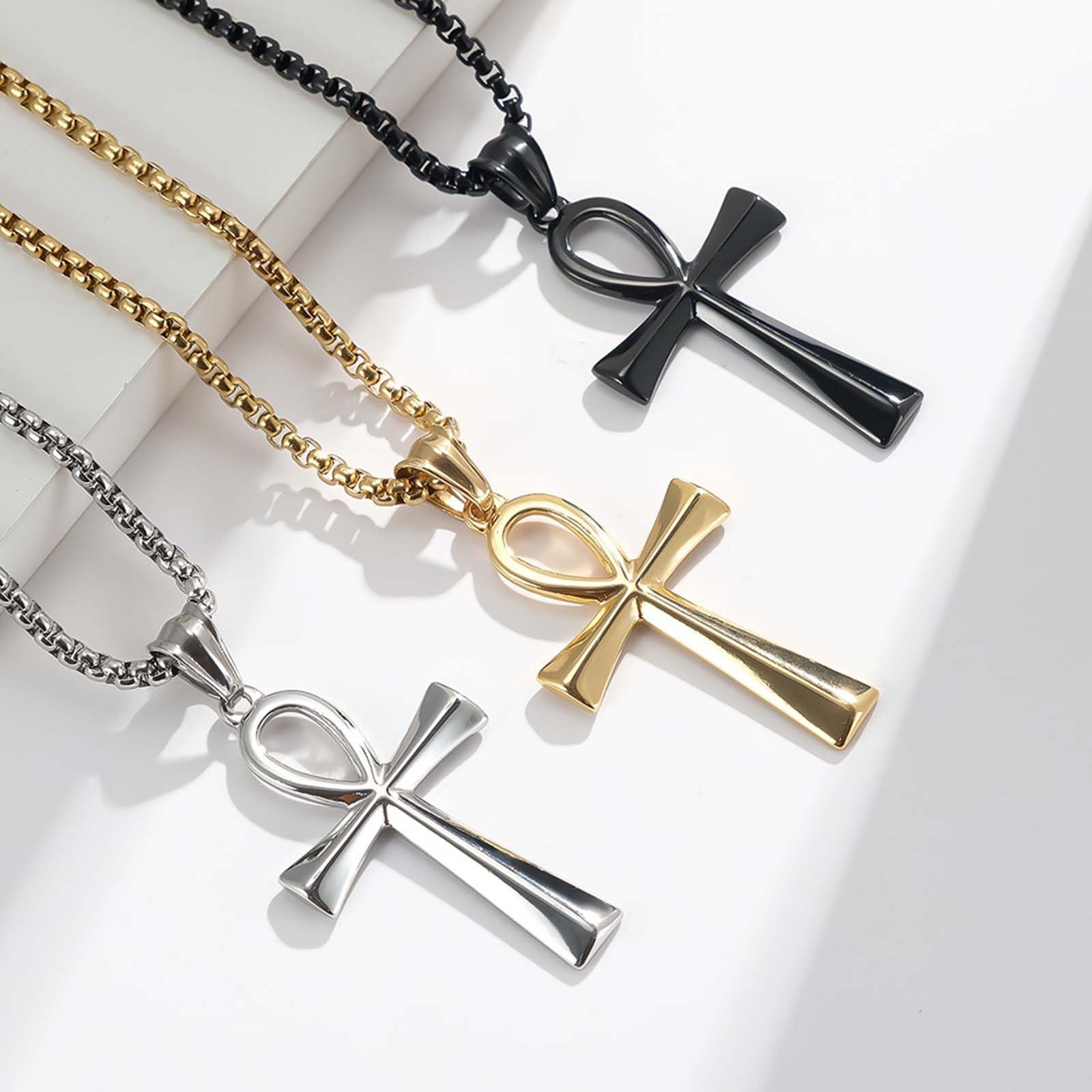 Stainless Steel Ankh Cross Pendant Necklace for Men & Women - Egyptian Symbol Jewelry for Everyday Wear, Gifts & Spiritual Protection
