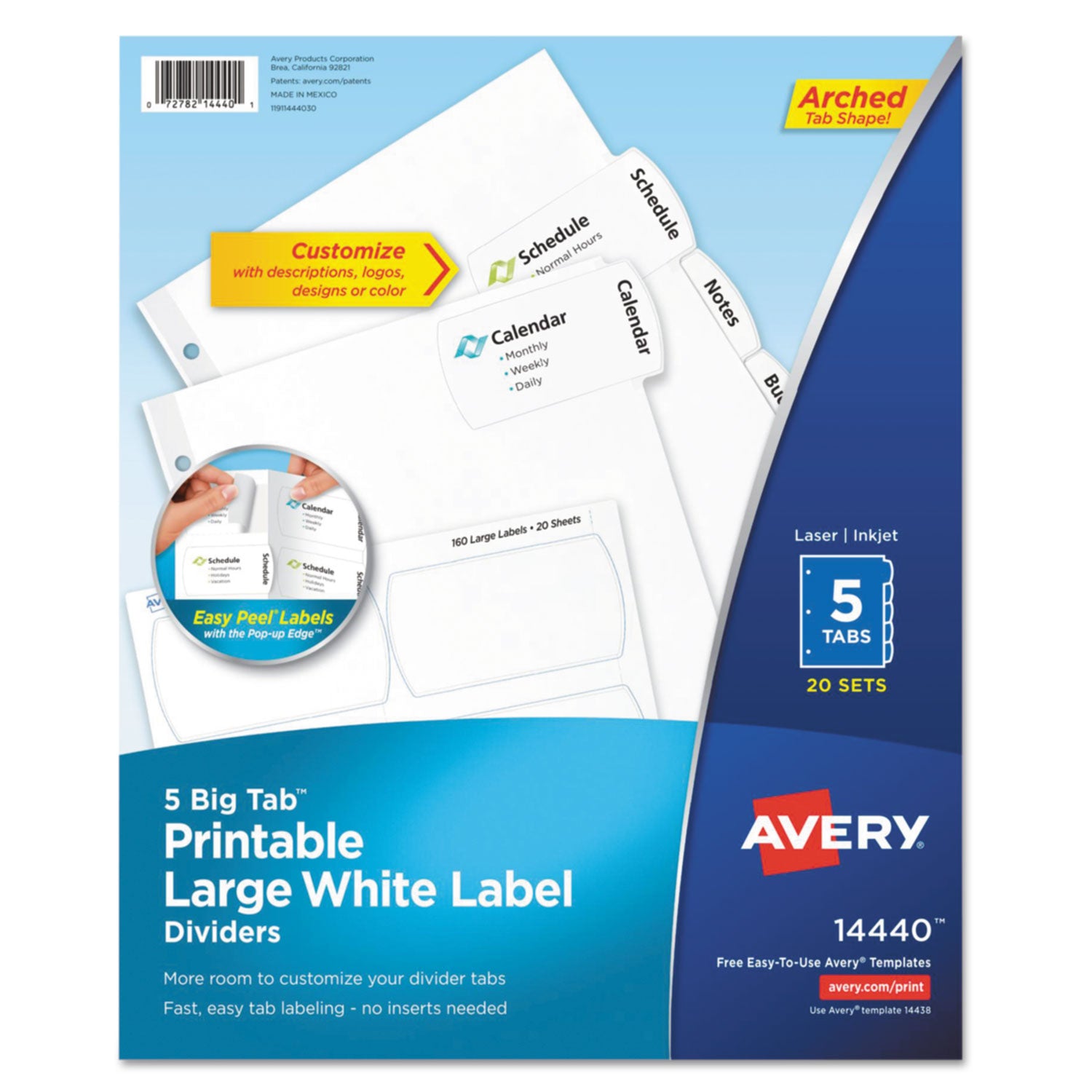Avery® Big Tab Printable Large White Label Tab Dividers - 5 Tabs, 11 x 8.5 Inches, White, 20 Sets - Perfect for Office Organization, School Binders & Filing Systems