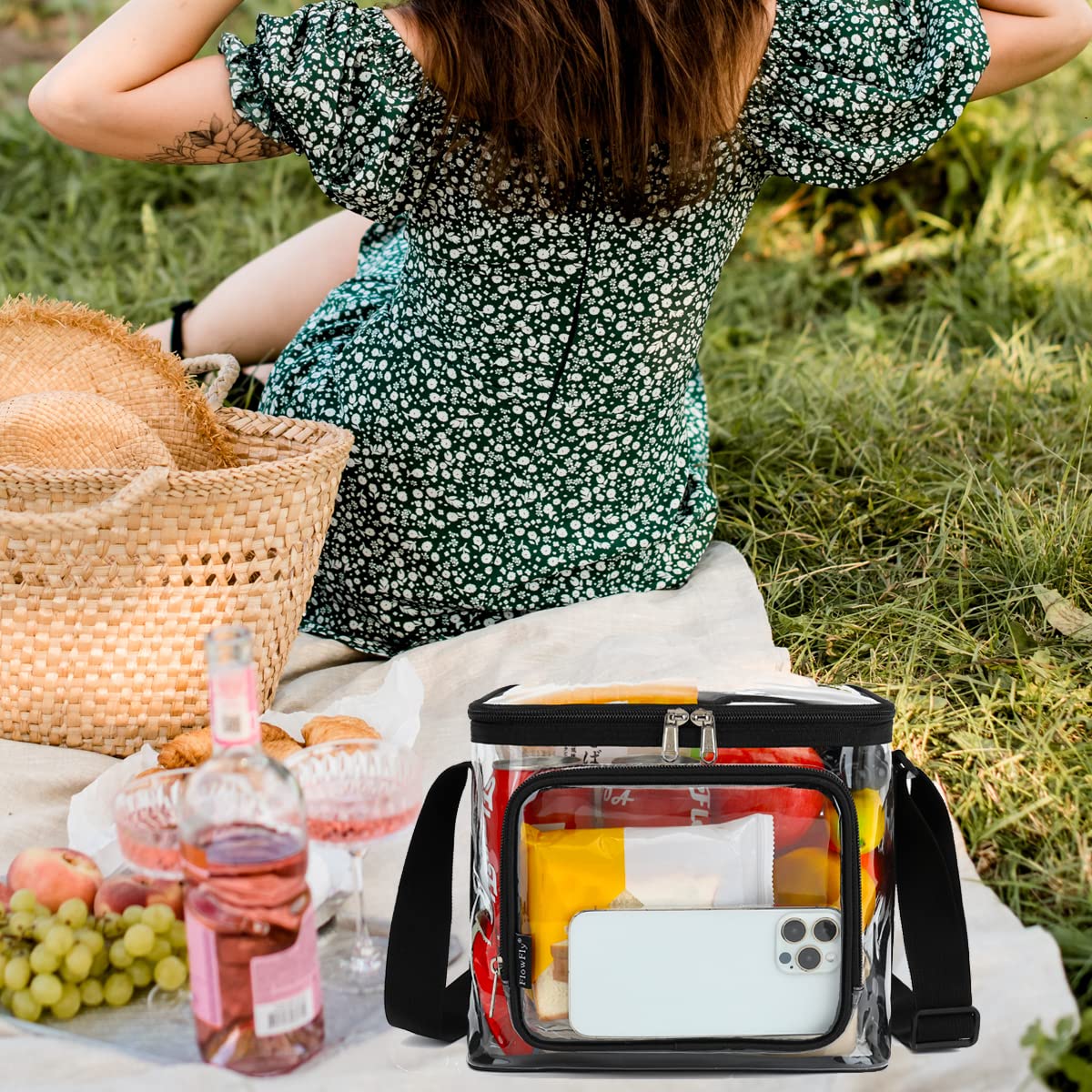 FlowFly Insulated Reusable Lunch Bag for Adults - Large Lunch Box with Adjustable Shoulder Strap, Front Zipper Pocket & Dual Mesh Side Pockets - Perfect for Work, School, Picnics & Outdoor Activities