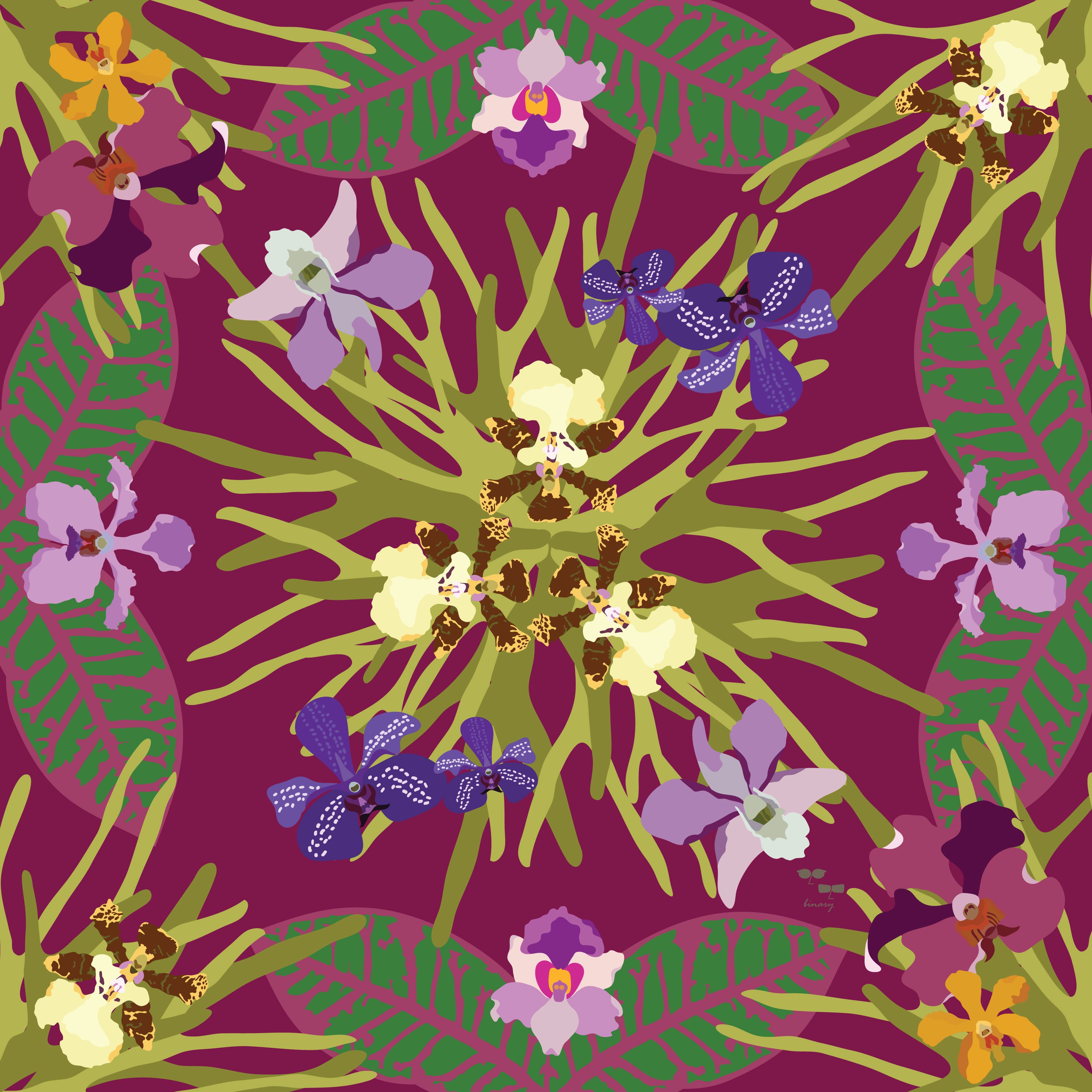 Orchidea Luxury Silk Scarf for Women - Elegant Floral Print Shawl Wrap - Perfect for Weddings, Parties & Special Occasions